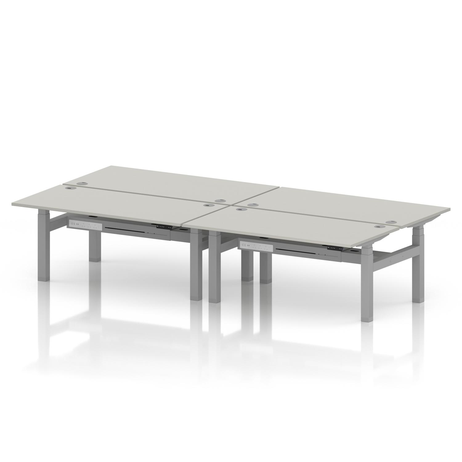 Air Back-to-Back 1600 x 800mm Height Adjustable 4 Person Office Bench Desk Dove Grey Top with Cable Ports Silver Frame Air Back-to-Back 1600 x 800mm Height Adjustable 4 Person Office Bench Desk Dove Grey Top with Cable Ports Silver Frame