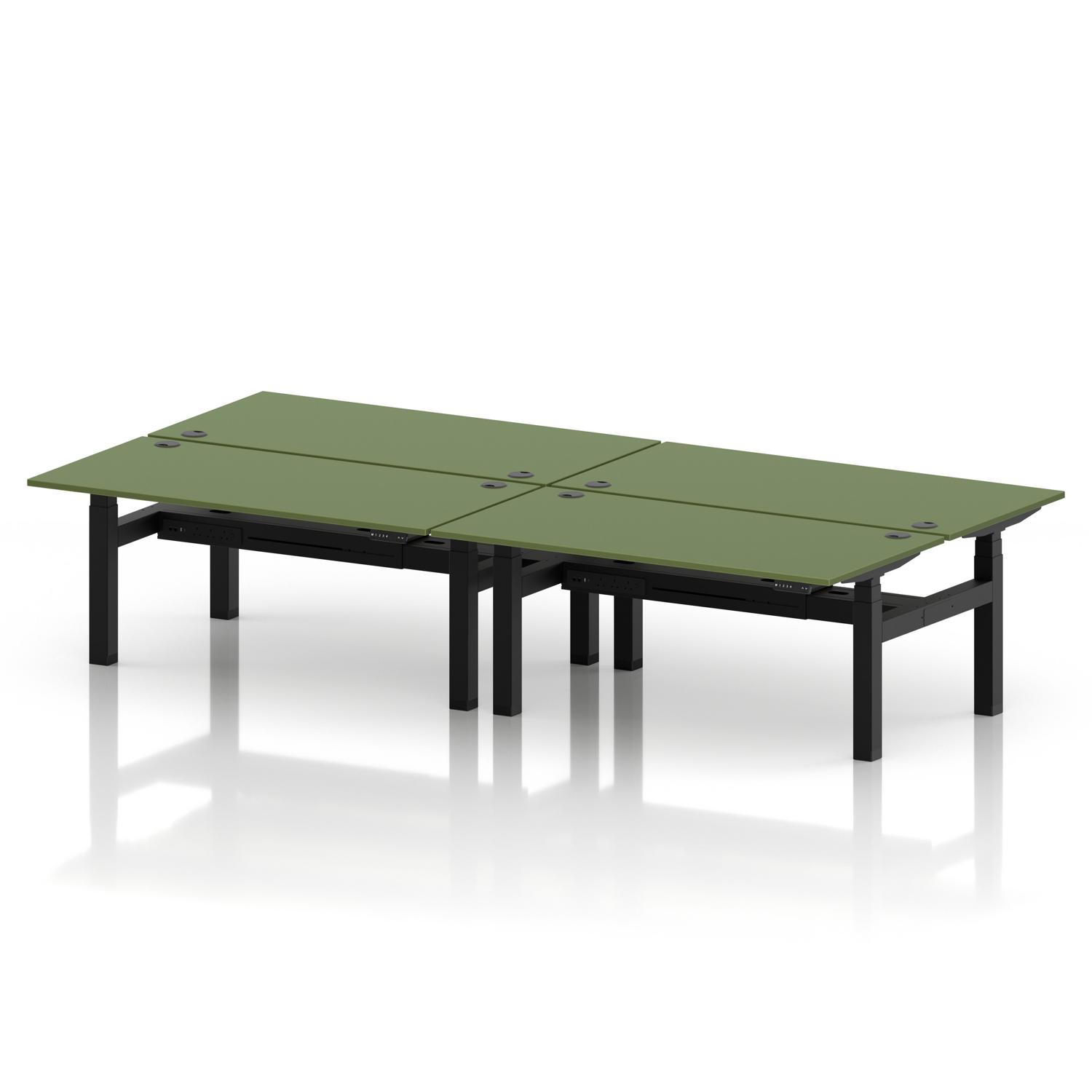 Air Back-to-Back 1600 x 800mm Height Adjustable 4 Person Office Bench Desk Moss Green Top with Cable Ports Black Frame Air Back-to-Back 1600 x 800mm Height Adjustable 4 Person Office Bench Desk Moss Green Top with Cable Ports Black Frame