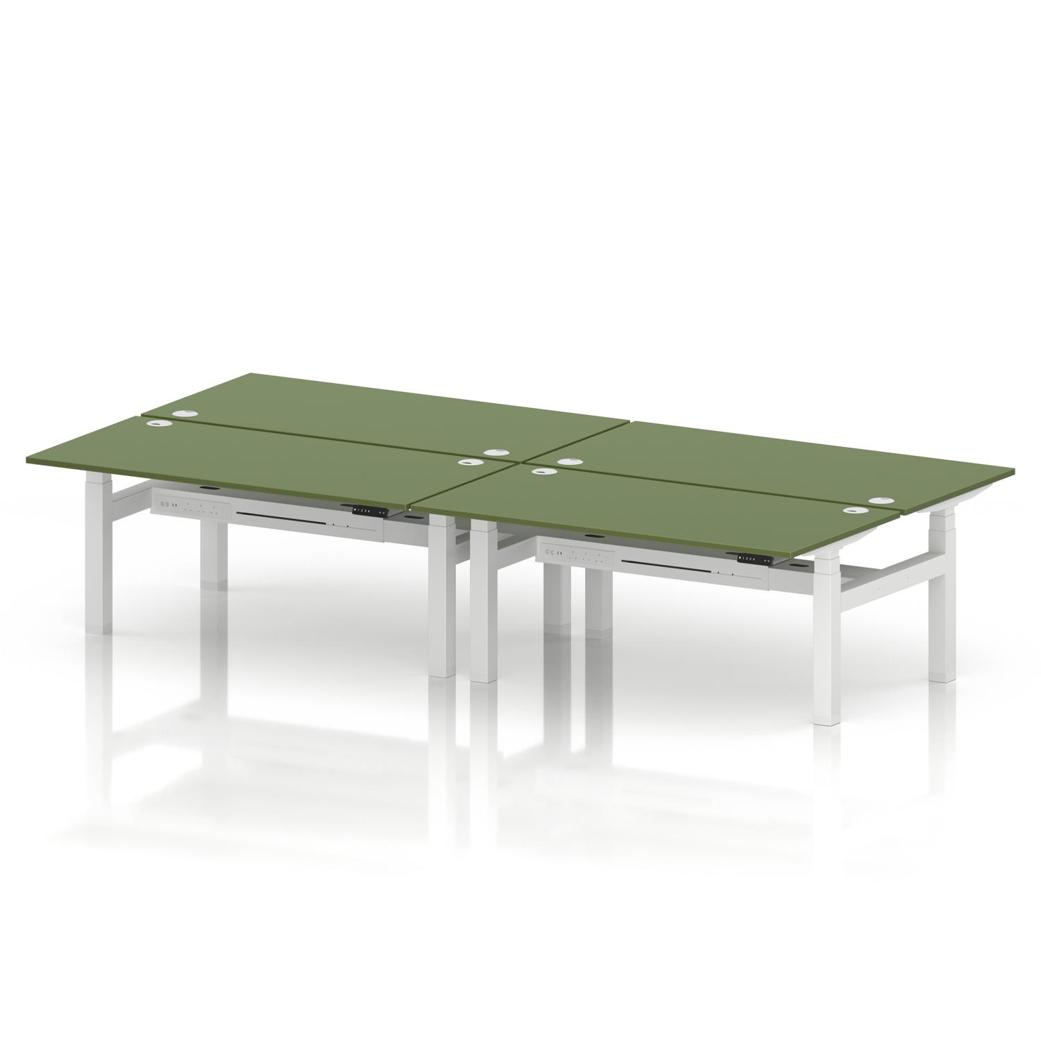 Air Back-to-Back 1600 x 800mm Height Adjustable 4 Person Office Bench Desk Moss Green Top with Cable Ports White Frame Air Back-to-Back 1600 x 800mm Height Adjustable 4 Person Office Bench Desk Moss Green Top with Cable Ports White Frame