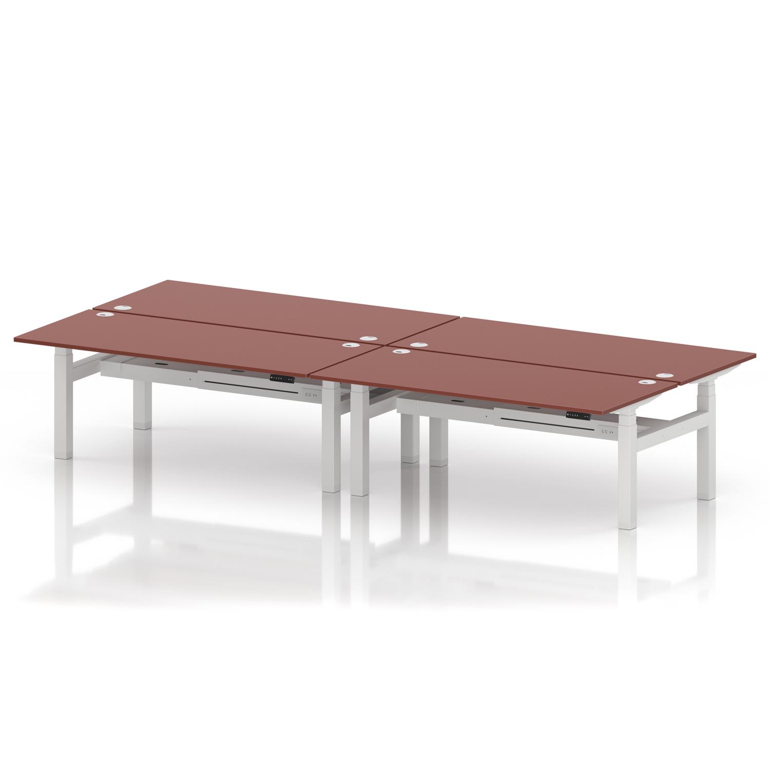 Air Back-to-Back 1800 x 800mm Height Adjustable 4 Person Office Bench Desk Brick Red Top with Cable Ports White Frame Air Back-to-Back 1800 x 800mm Height Adjustable 4 Person Office Bench Desk Brick Red Top with Cable Ports White Frame