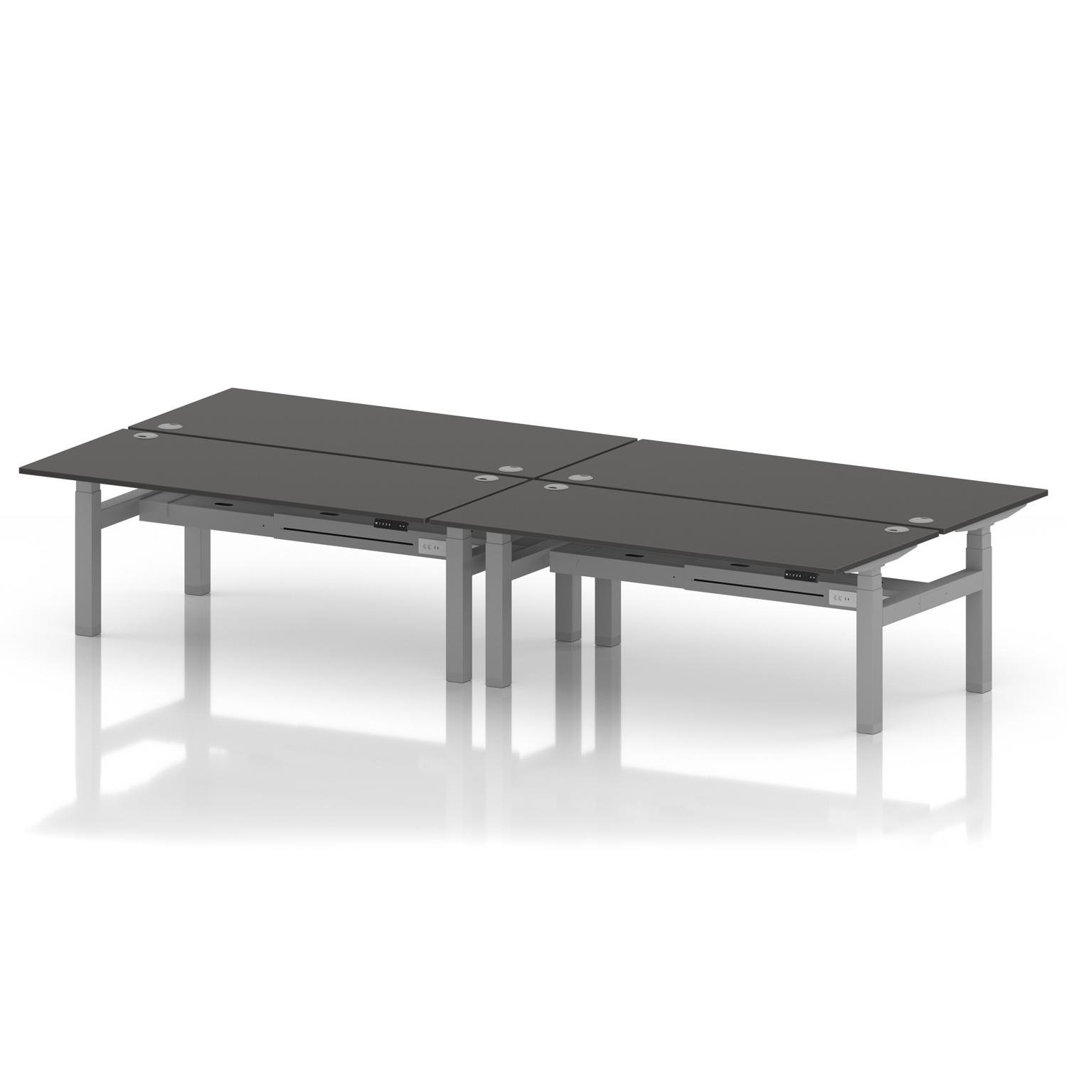 Air Back-to-Back 1800 x 800mm Height Adjustable 4 Person Office Bench Desk Carbon Grey Top with Cable Ports Silver Frame Air Back-to-Back 1800 x 800mm Height Adjustable 4 Person Office Bench Desk Carbon Grey Top with Cable Ports Silver Frame