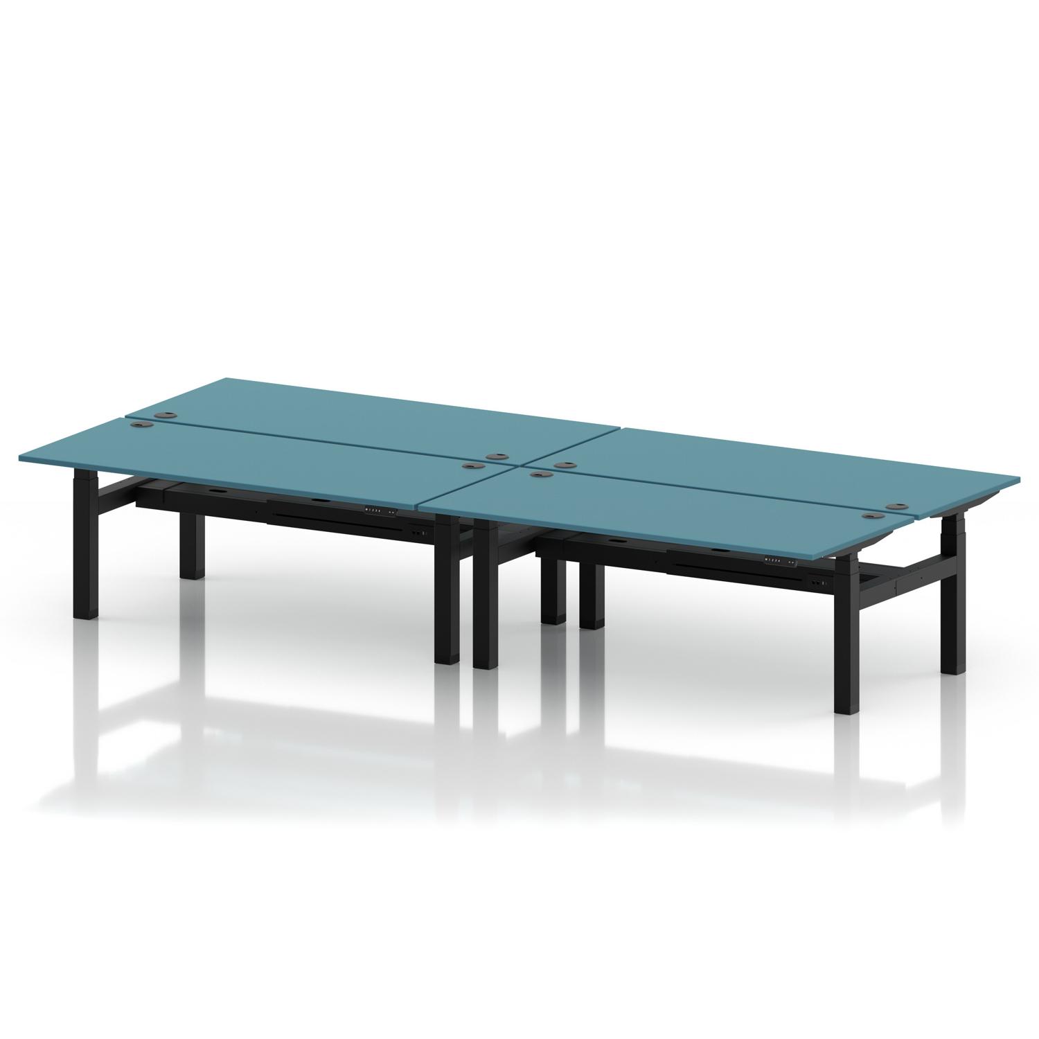 Air Back-to-Back 1800 x 800mm Height Adjustable 4 Person Office Bench Desk Dark Teal Top with Cable Ports Black Frame Air Back-to-Back 1800 x 800mm Height Adjustable 4 Person Office Bench Desk Dark Teal Top with Cable Ports Black Frame