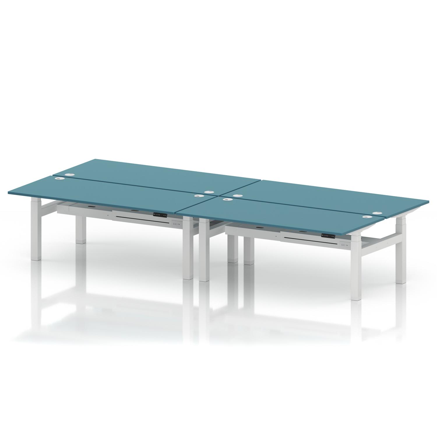 Air Back-to-Back 1800 x 800mm Height Adjustable 4 Person Office Bench Desk Dark Teal Top with Cable Ports White Frame Air Back-to-Back 1800 x 800mm Height Adjustable 4 Person Office Bench Desk Dark Teal Top with Cable Ports White Frame