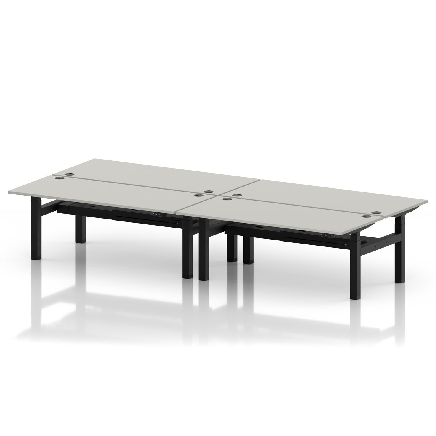 Air Back-to-Back 1800 x 800mm Height Adjustable 4 Person Office Bench Desk Dove Grey Top with Cable Ports Black Frame Air Back-to-Back 1800 x 800mm Height Adjustable 4 Person Office Bench Desk Dove Grey Top with Cable Ports Black Frame