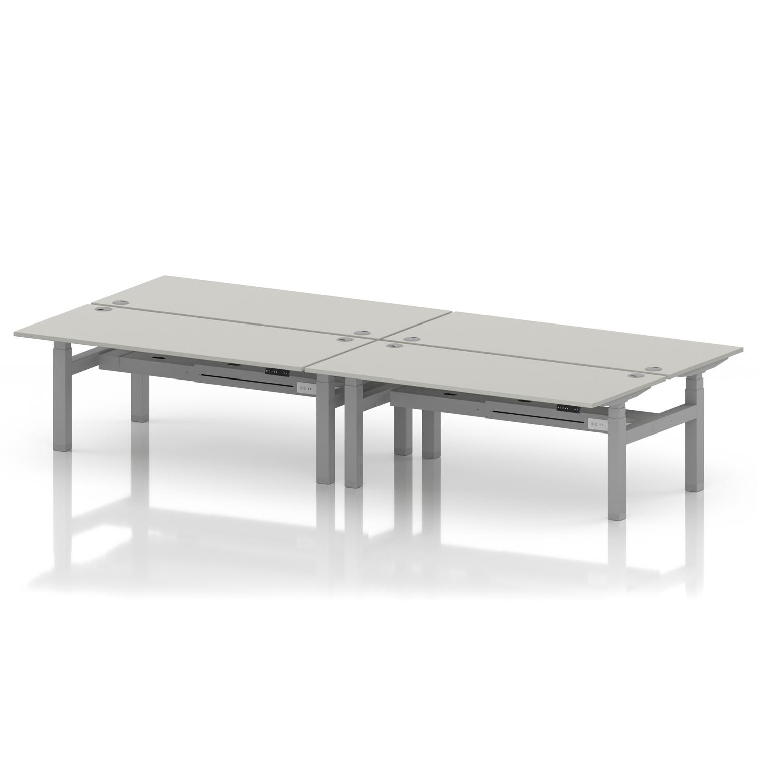 Air Back-to-Back 1800 x 800mm Height Adjustable 4 Person Office Bench Desk Dove Grey Top with Cable Ports Silver Frame Air Back-to-Back 1800 x 800mm Height Adjustable 4 Person Office Bench Desk Dove Grey Top with Cable Ports Silver Frame
