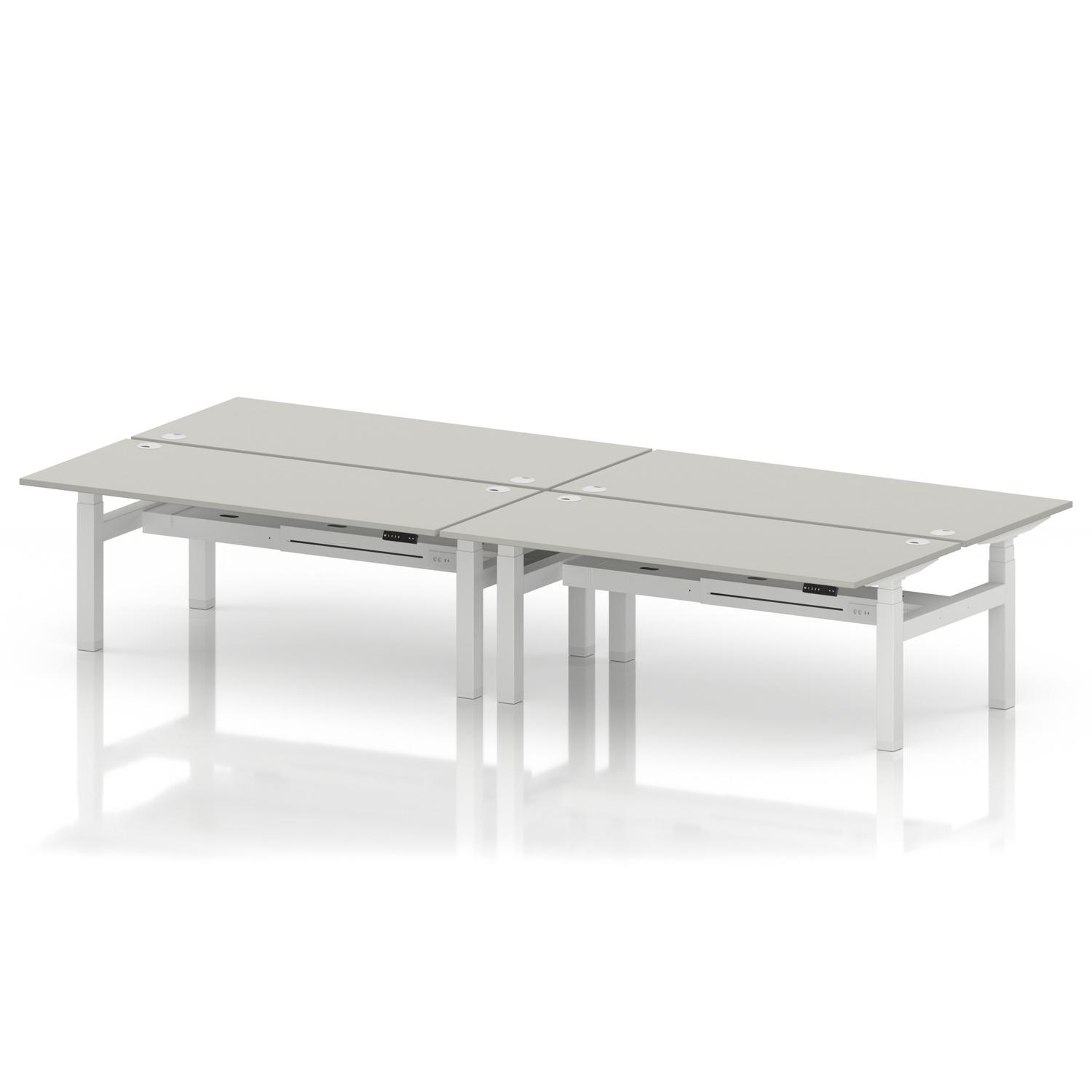 Air Back-to-Back 1800 x 800mm Height Adjustable 4 Person Office Bench Desk Dove Grey Top with Cable Ports White Frame Air Back-to-Back 1800 x 800mm Height Adjustable 4 Person Office Bench Desk Dove Grey Top with Cable Ports White Frame