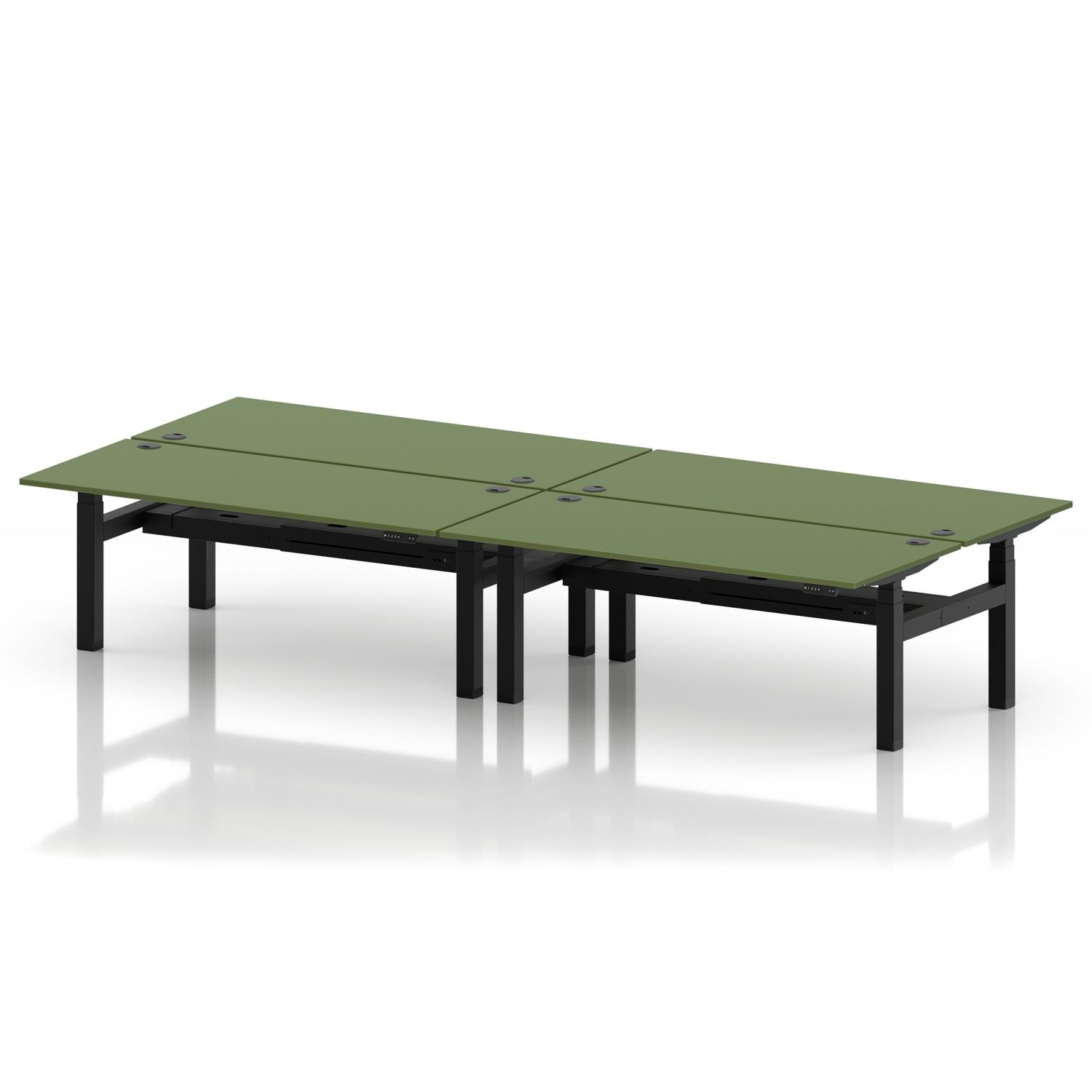 Air Back-to-Back 1800 x 800mm Height Adjustable 4 Person Office Bench Desk Moss Green Top with Cable Ports Black Frame Air Back-to-Back 1800 x 800mm Height Adjustable 4 Person Office Bench Desk Moss Green Top with Cable Ports Black Frame