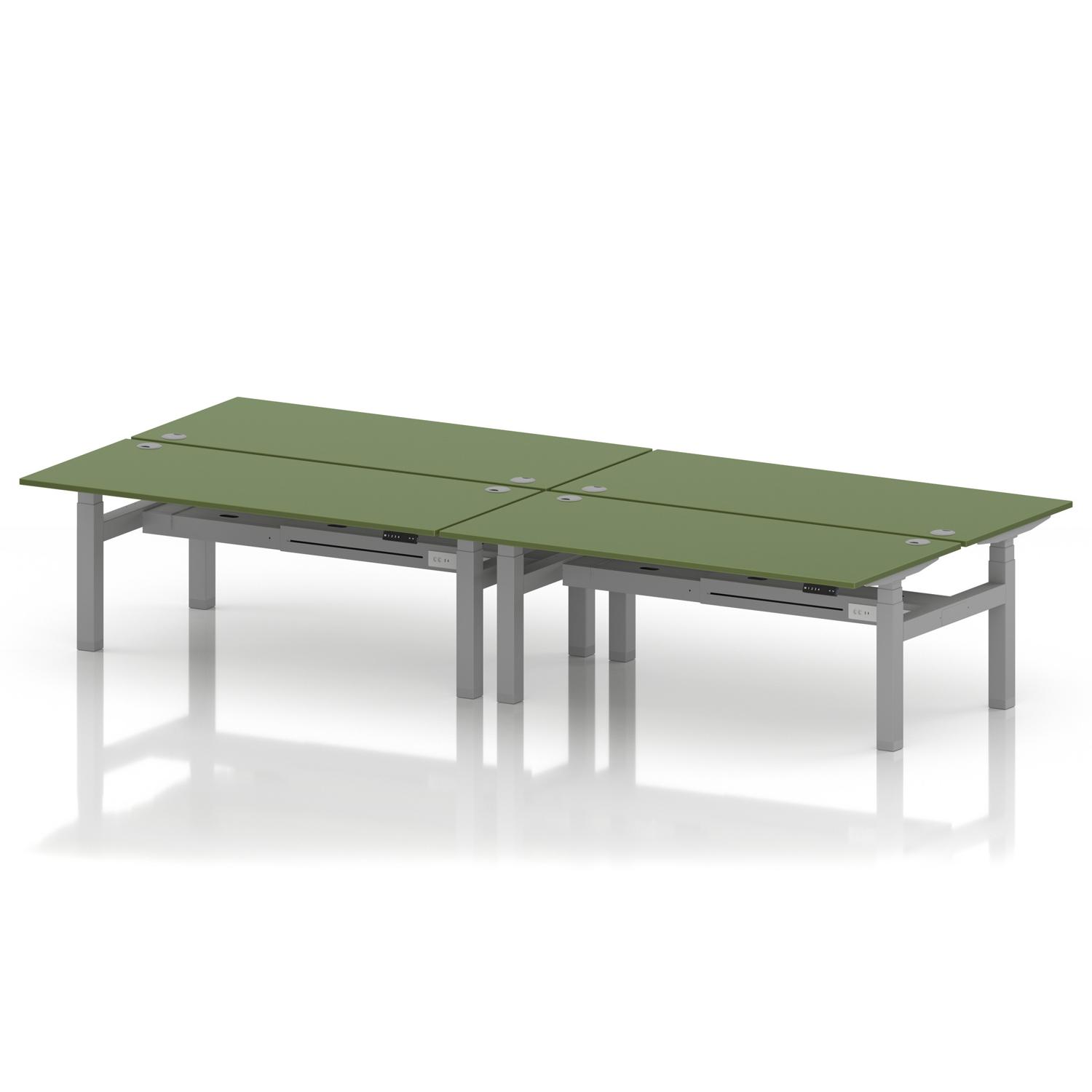 Air Back-to-Back 1800 x 800mm Height Adjustable 4 Person Office Bench Desk Moss Green Top with Cable Ports Silver Frame