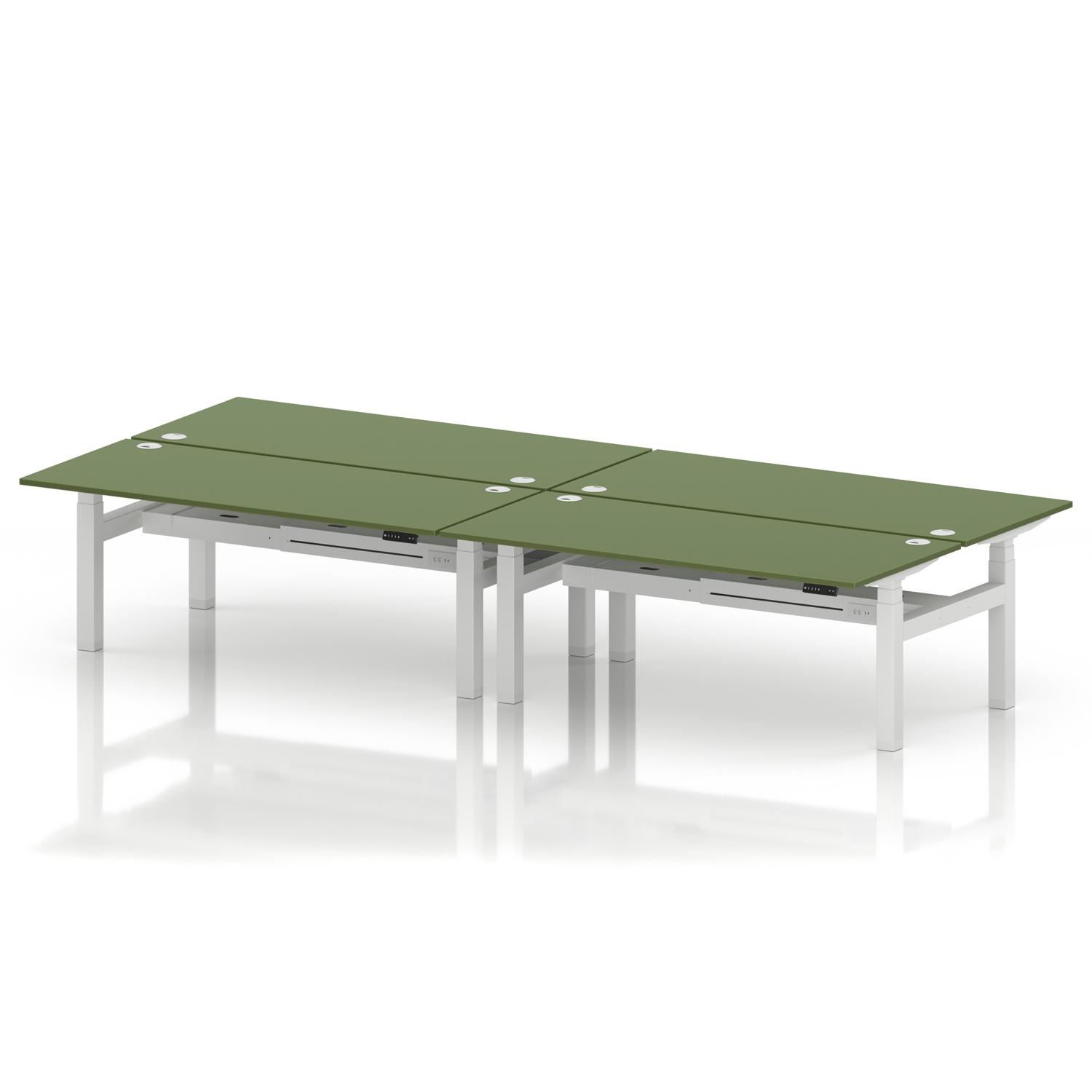 Air Back-to-Back 1800 x 800mm Height Adjustable 4 Person Office Bench Desk Moss Green Top with Cable Ports White Frame Air Back-to-Back 1800 x 800mm Height Adjustable 4 Person Office Bench Desk Moss Green Top with Cable Ports White Frame