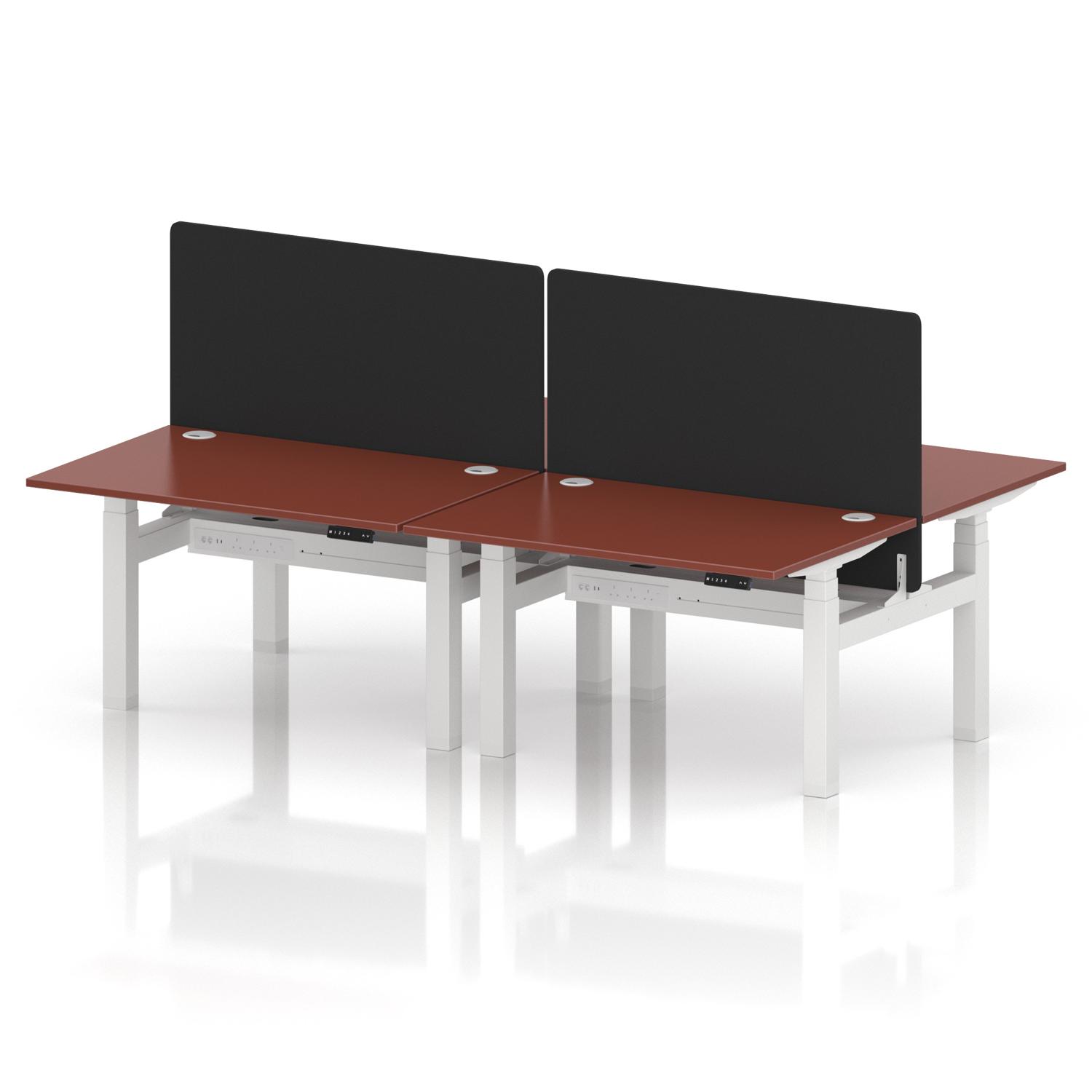 Air Back-to-Back 1200 x 800mm Height Adjustable 4 Person Office Bench Desk Brick Red Top with Cable Ports White Frame with Black Straight Screen Air Back-to-Back 1200 x 800mm Height Adjustable 4 Person Office Bench Desk Brick Red Top with Cable Ports White Frame with Black Straight Screen