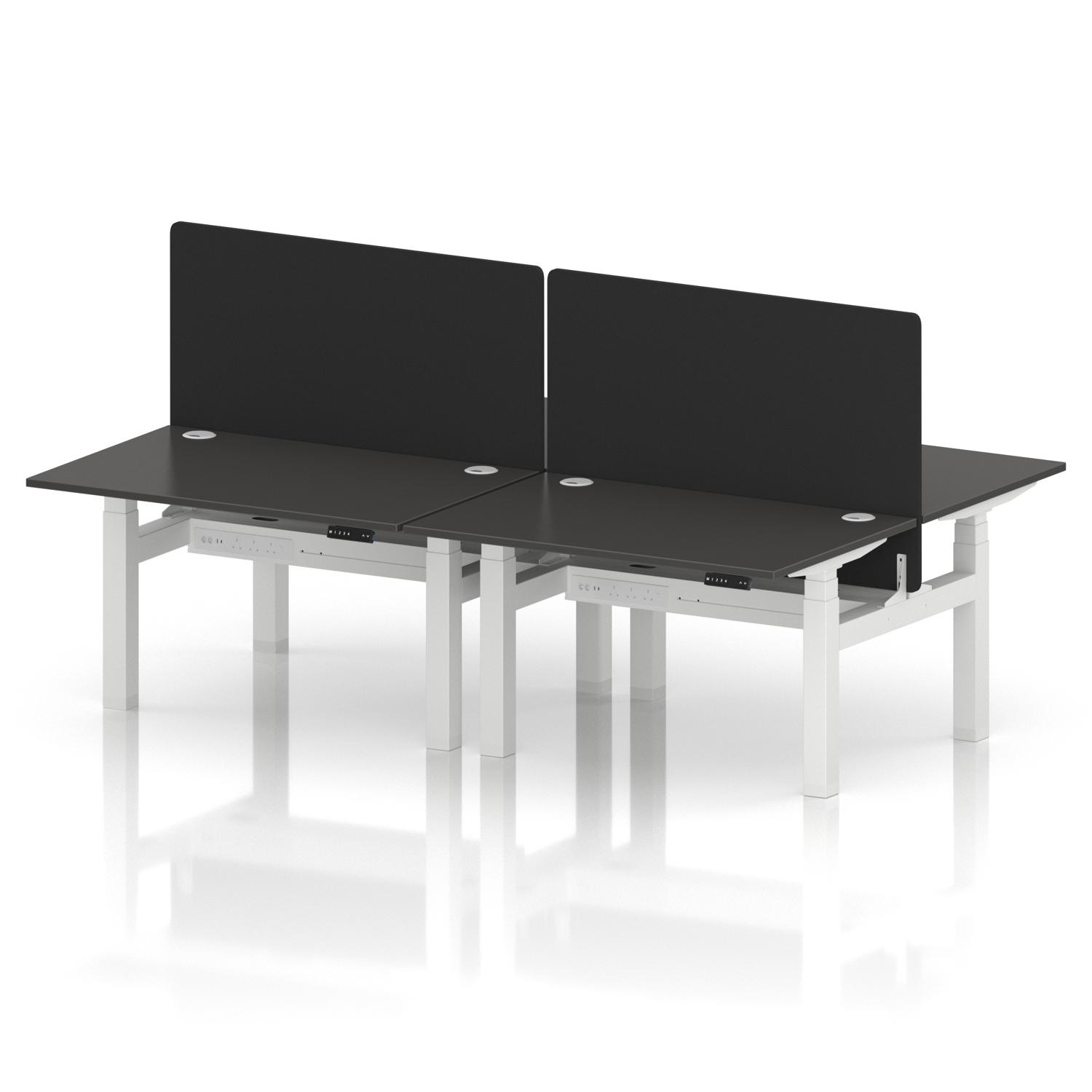 Air Back-to-Back 1200 x 800mm Height Adjustable 4 Person Office Bench Desk Carbon Grey Top with Cable Ports White Frame with Black Straight Screen Air Back-to-Back 1200 x 800mm Height Adjustable 4 Person Office Bench Desk Carbon Grey Top with Cable Ports White Frame with Black Straight Screen