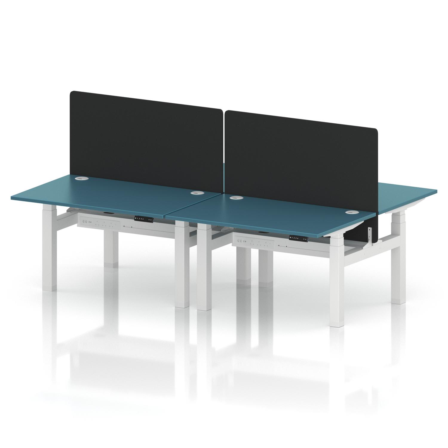 Air Back-to-Back 1200 x 800mm Height Adjustable 4 Person Office Bench Desk Dark Teal Top with Cable Ports White Frame with Black Straight Screen