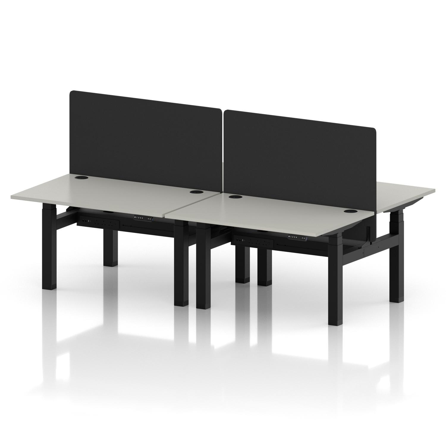 Air Back-to-Back 1200 x 800mm Height Adjustable 4 Person Office Bench Desk Dove Grey Top with Cable Ports Black Frame with Black Straight Screen Air Back-to-Back 1200 x 800mm Height Adjustable 4 Person Office Bench Desk Dove Grey Top with Cable Ports Black Frame with Black Straight Screen
