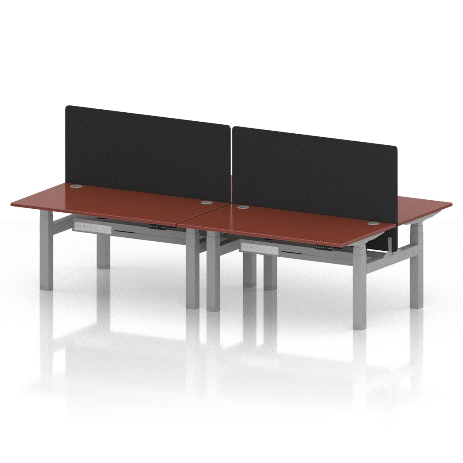Air Back-to-Back 1400 x 800mm Height Adjustable 4 Person Office Bench Desk Brick Red Top with Cable Ports Silver Frame with Black Straight Screen Air Back-to-Back 1400 x 800mm Height Adjustable 4 Person Office Bench Desk Brick Red Top with Cable Ports Silver Frame with Black Straight Screen