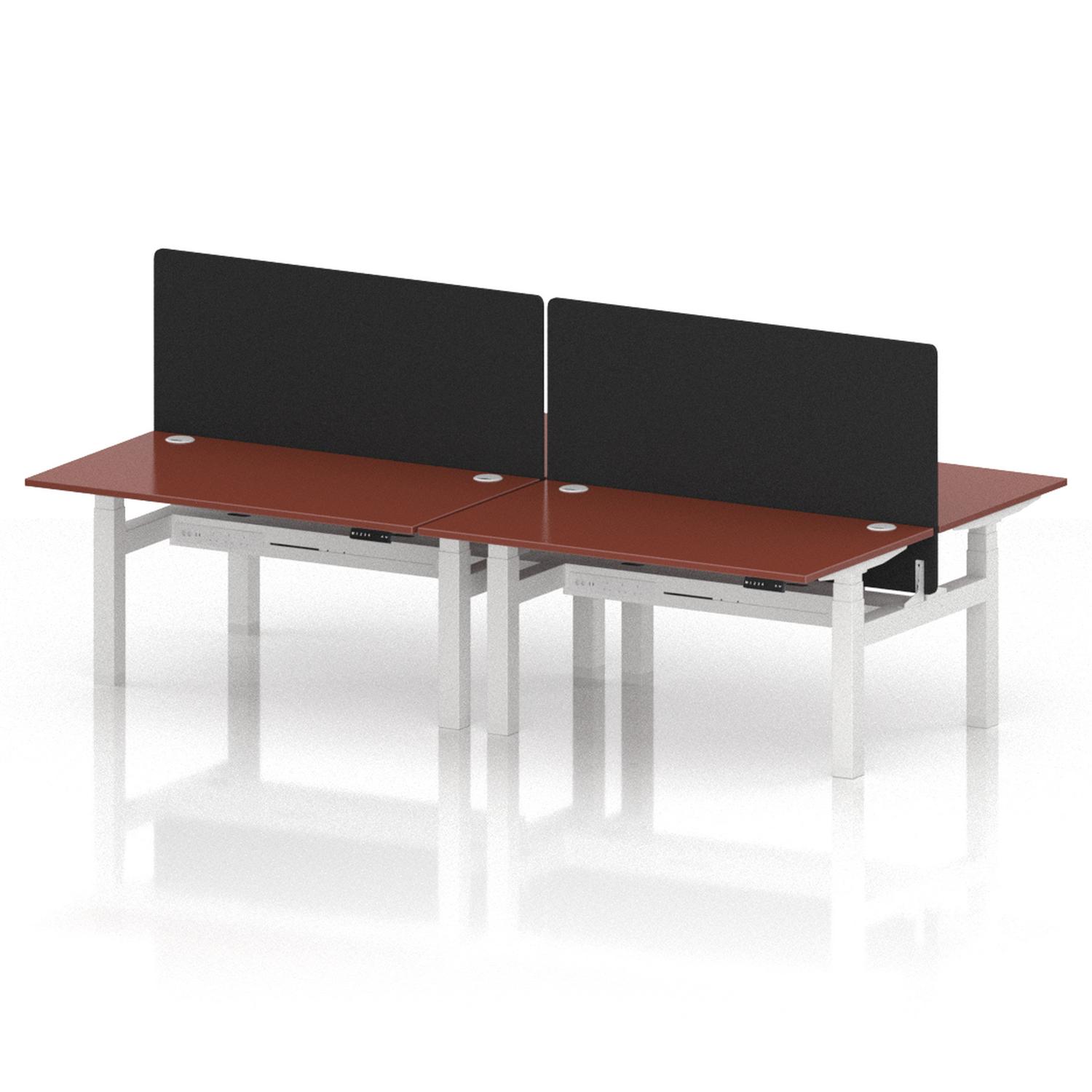 Air Back-to-Back 1400 x 800mm Height Adjustable 4 Person Office Bench Desk Brick Red Top with Cable Ports White Frame with Black Straight Screen Air Back-to-Back 1400 x 800mm Height Adjustable 4 Person Office Bench Desk Brick Red Top with Cable Ports White Frame with Black Straight Screen