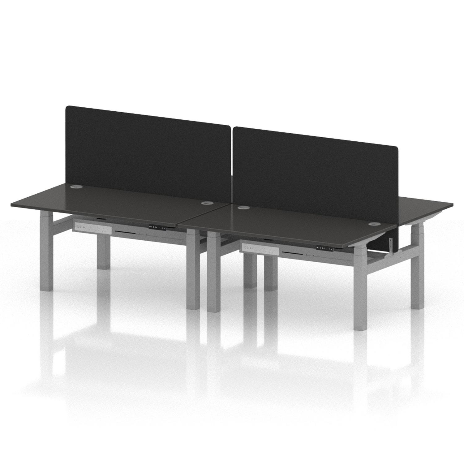 Air Back-to-Back 1400 x 800mm Height Adjustable 4 Person Office Bench Desk Carbon Grey Top with Cable Ports Silver Frame with Black Straight Screen Air Back-to-Back 1400 x 800mm Height Adjustable 4 Person Office Bench Desk Carbon Grey Top with Cable Ports Silver Frame with Black Straight Screen