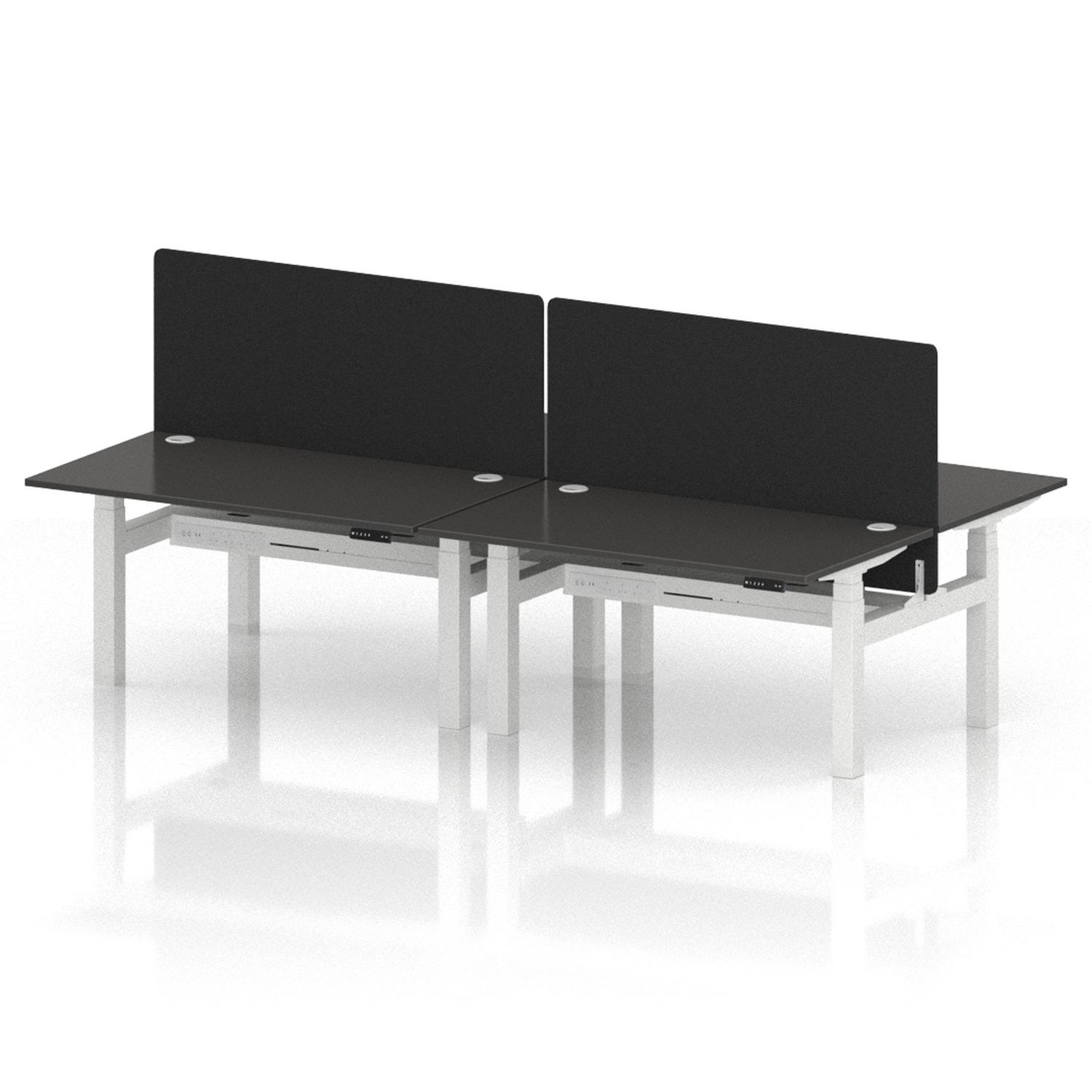 Air Back-to-Back 1400 x 800mm Height Adjustable 4 Person Office Bench Desk Carbon Grey Top with Cable Ports White Frame with Black Straight Screen Air Back-to-Back 1400 x 800mm Height Adjustable 4 Person Office Bench Desk Carbon Grey Top with Cable Ports White Frame with Black Straight Screen