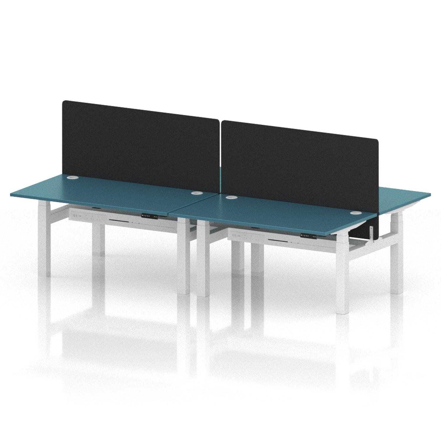 Air Back-to-Back 1400 x 800mm Height Adjustable 4 Person Office Bench Desk Dark Teal Top with Cable Ports White Frame with Black Straight Screen Air Back-to-Back 1400 x 800mm Height Adjustable 4 Person Office Bench Desk Dark Teal Top with Cable Ports White Frame with Black Straight Screen