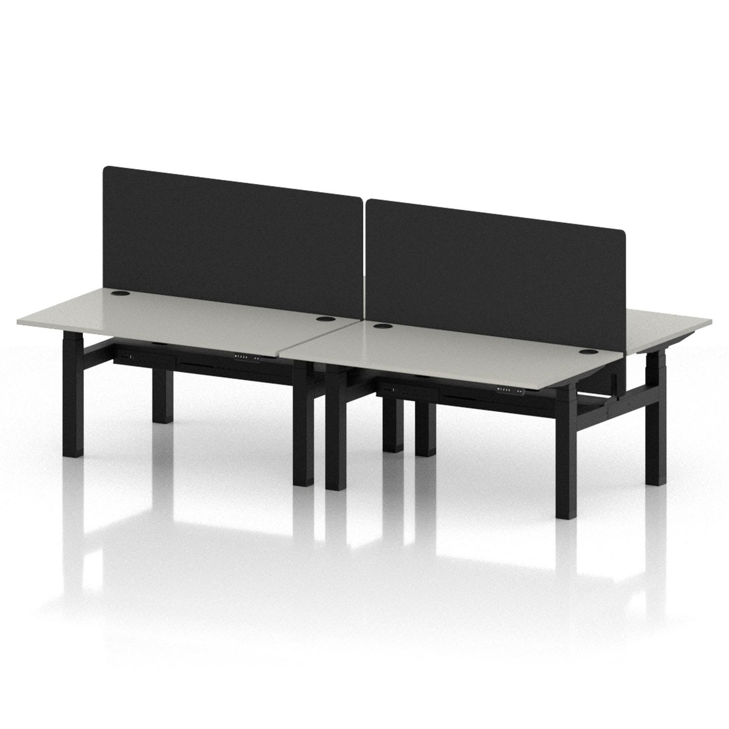 Air Back-to-Back 1400 x 800mm Height Adjustable 4 Person Office Bench Desk Dove Grey Top with Cable Ports Black Frame with Black Straight Screen
