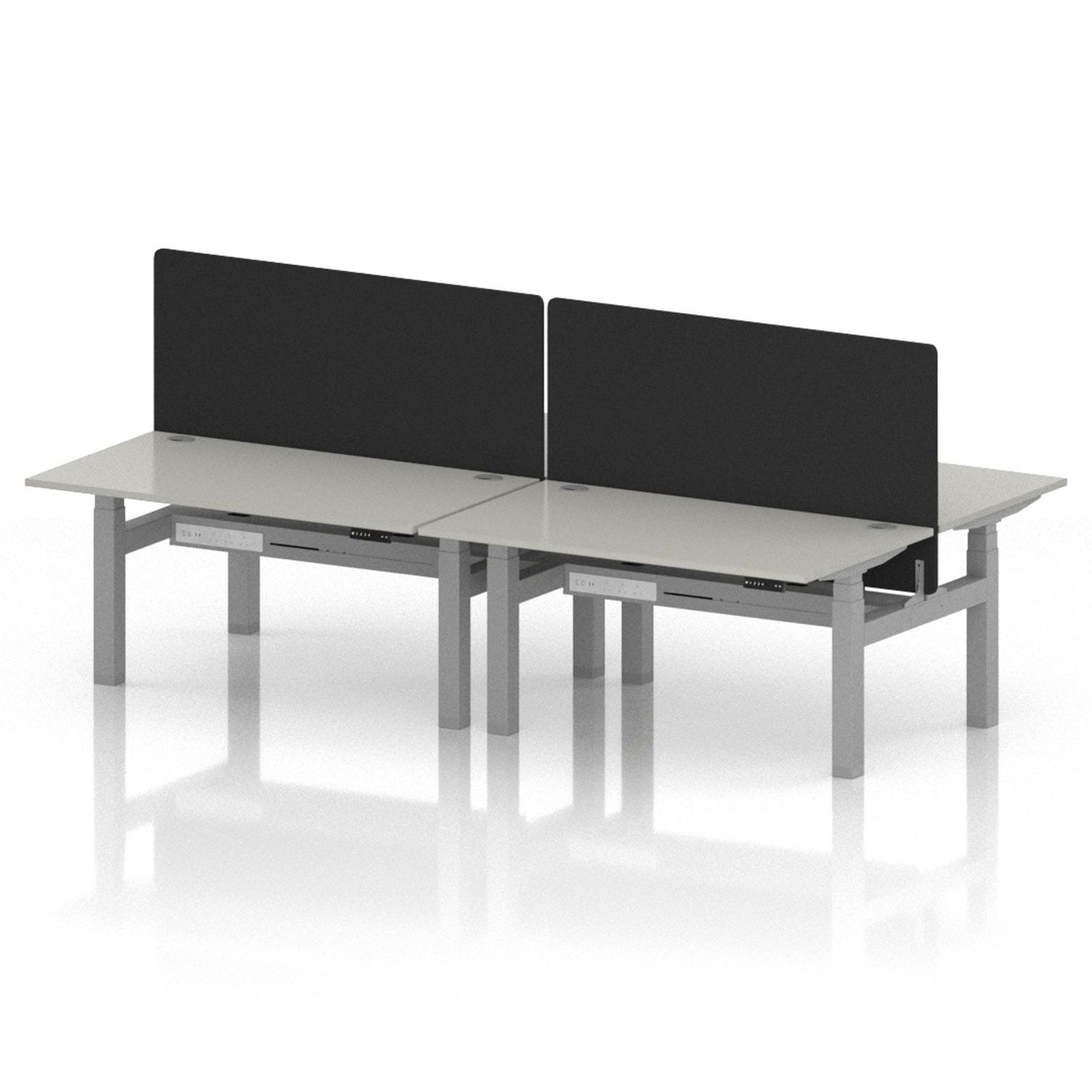 Air Back-to-Back 1400 x 800mm Height Adjustable 4 Person Office Bench Desk Dove Grey Top with Cable Ports Silver Frame with Black Straight Screen