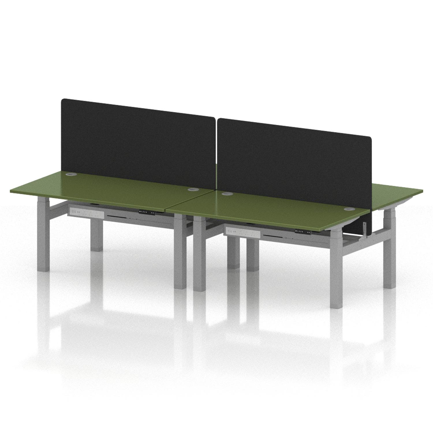 Air Back-to-Back 1400 x 800mm Height Adjustable 4 Person Office Bench Desk Moss Green Top with Cable Ports Silver Frame with Black Straight Screen Air Back-to-Back 1400 x 800mm Height Adjustable 4 Person Office Bench Desk Moss Green Top with Cable Ports Silver Frame with Black Straight Screen