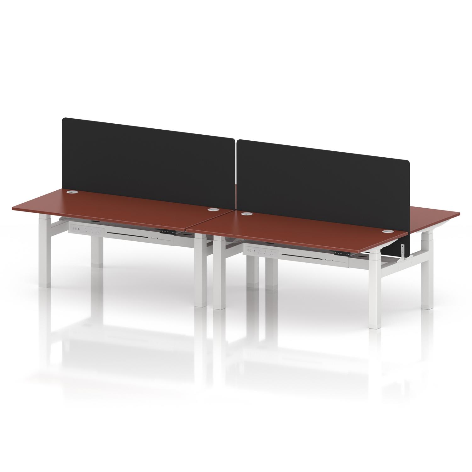 Air Back-to-Back 1600 x 800mm Height Adjustable 4 Person Office Bench Desk Brick Red Top with Cable Ports White Frame with Black Straight Screen Air Back-to-Back 1600 x 800mm Height Adjustable 4 Person Office Bench Desk Brick Red Top with Cable Ports White Frame with Black Straight Screen