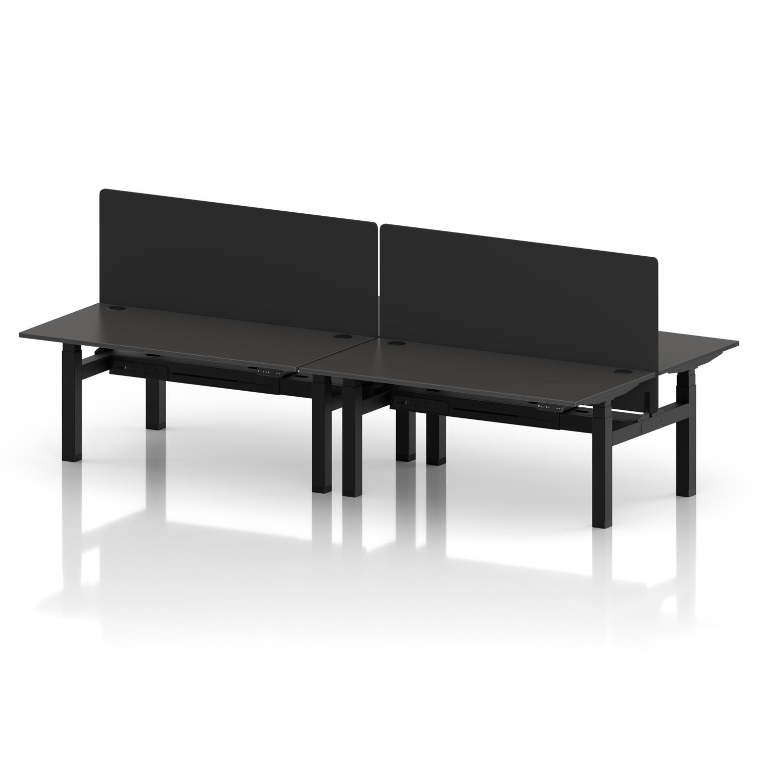 Air Back-to-Back 1600 x 800mm Height Adjustable 4 Person Office Bench Desk Carbon Grey Top with Cable Ports Black Frame with Black Straight Screen Air Back-to-Back 1600 x 800mm Height Adjustable 4 Person Office Bench Desk Carbon Grey Top with Cable Ports Black Frame with Black Straight Screen