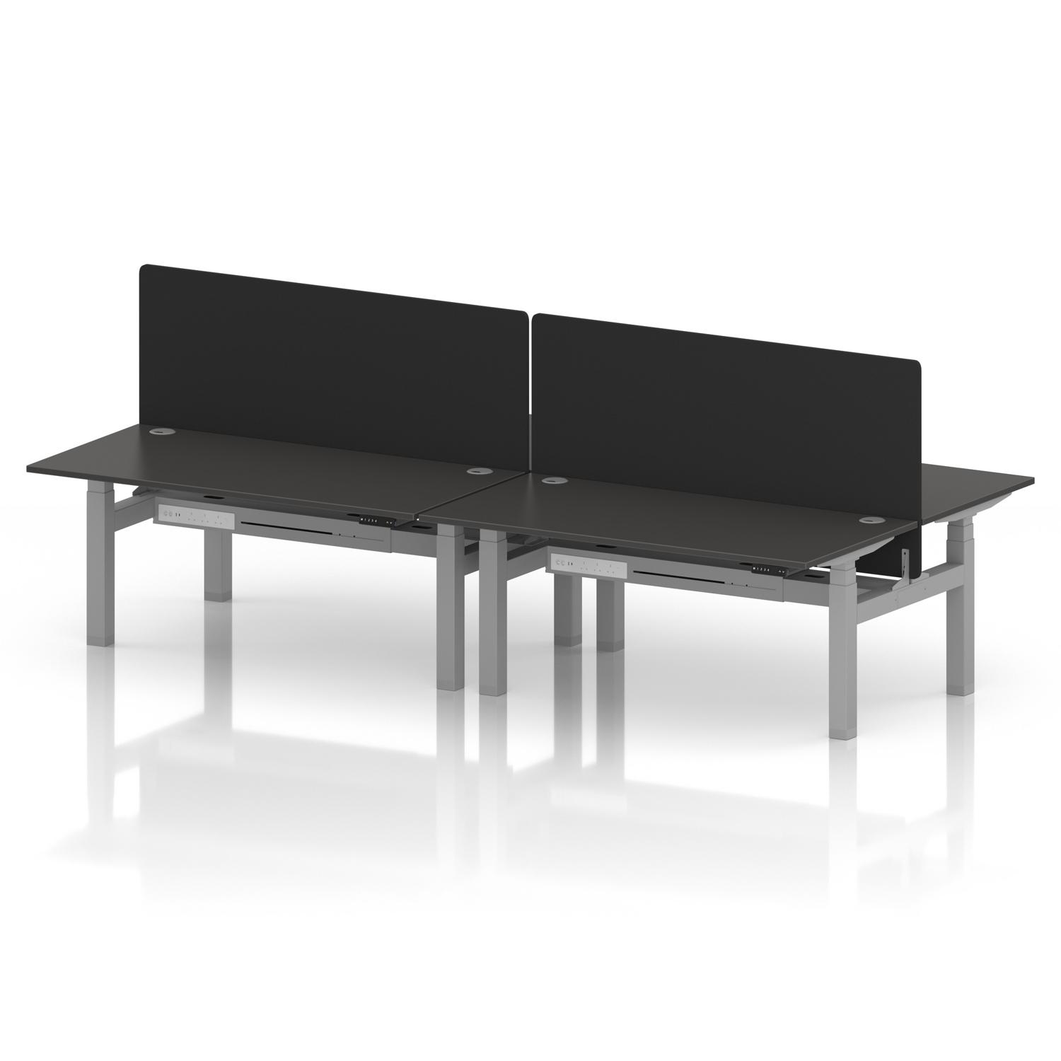Air Back-to-Back 1600 x 800mm Height Adjustable 4 Person Office Bench Desk Carbon Grey Top with Cable Ports Silver Frame with Black Straight Screen Air Back-to-Back 1600 x 800mm Height Adjustable 4 Person Office Bench Desk Carbon Grey Top with Cable Ports Silver Frame with Black Straight Screen
