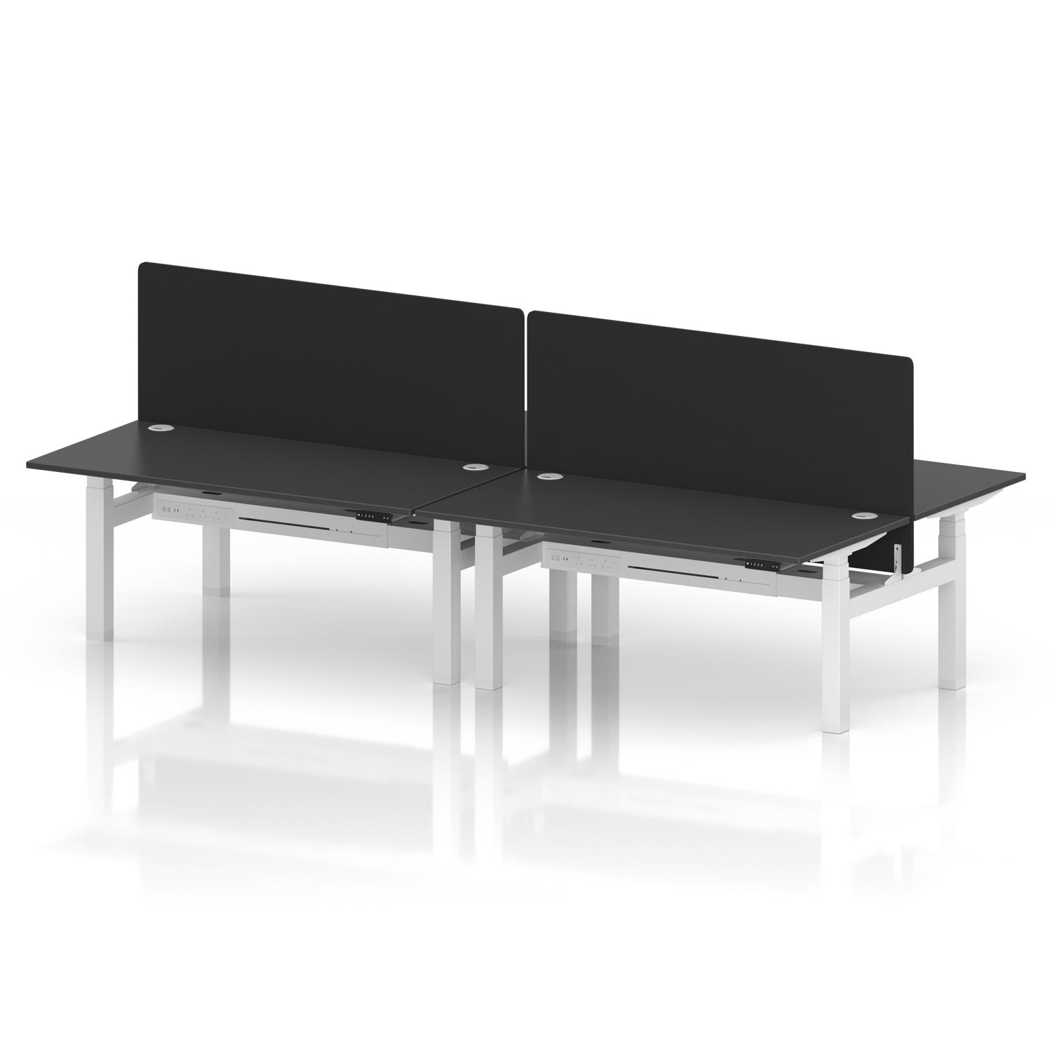 Air Back-to-Back 1600 x 800mm Height Adjustable 4 Person Office Bench Desk Carbon Grey Top with Cable Ports White Frame with Black Straight Screen Air Back-to-Back 1600 x 800mm Height Adjustable 4 Person Office Bench Desk Carbon Grey Top with Cable Ports White Frame with Black Straight Screen