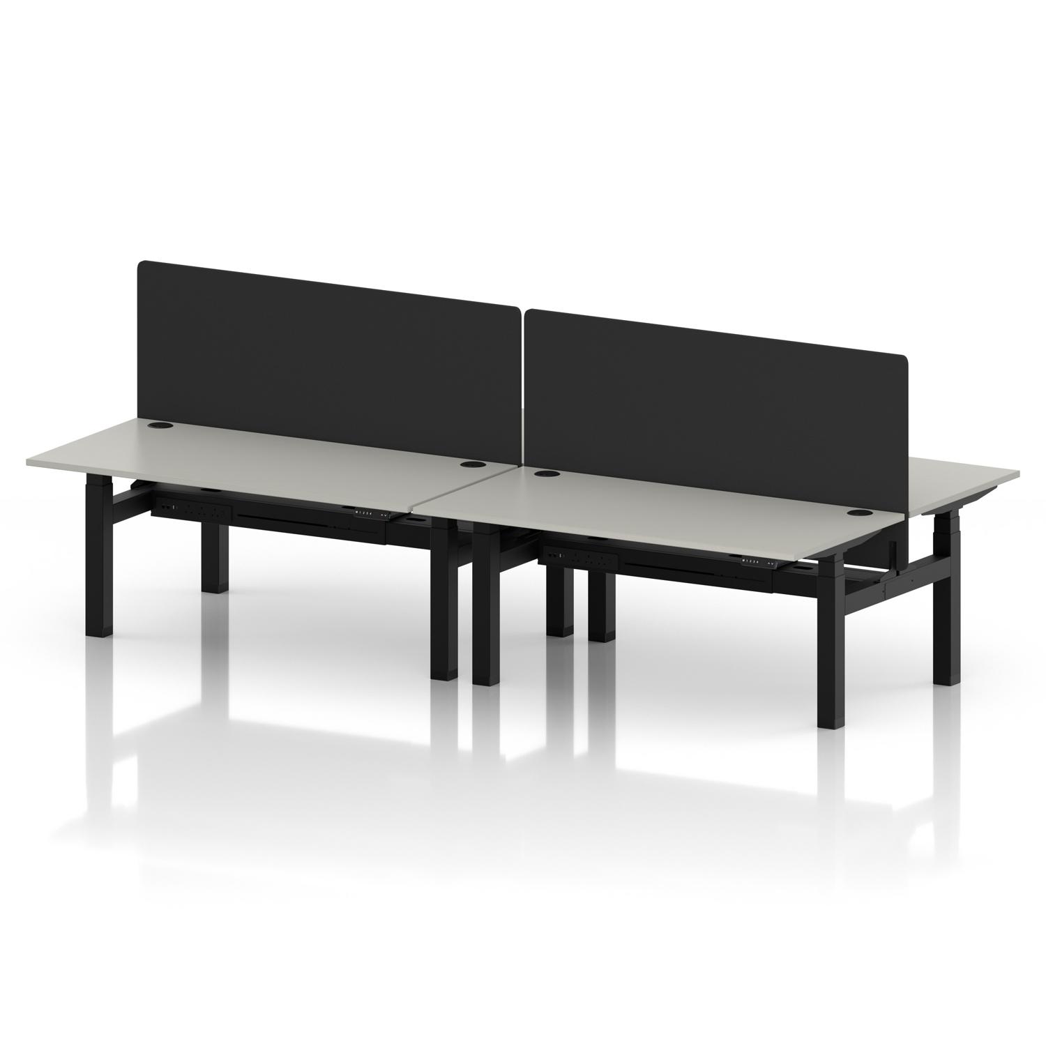 Air Back-to-Back 1600 x 800mm Height Adjustable 4 Person Office Bench Desk Dove Grey Top with Cable Ports Black Frame with Black Straight Screen Air Back-to-Back 1600 x 800mm Height Adjustable 4 Person Office Bench Desk Dove Grey Top with Cable Ports Black Frame with Black Straight Screen