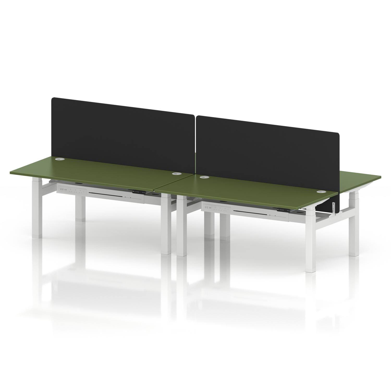 Air Back-to-Back 1600 x 800mm Height Adjustable 4 Person Office Bench Desk Moss Green Top with Cable Ports White Frame with Black Straight Screen Air Back-to-Back 1600 x 800mm Height Adjustable 4 Person Office Bench Desk Moss Green Top with Cable Ports White Frame with Black Straight Screen
