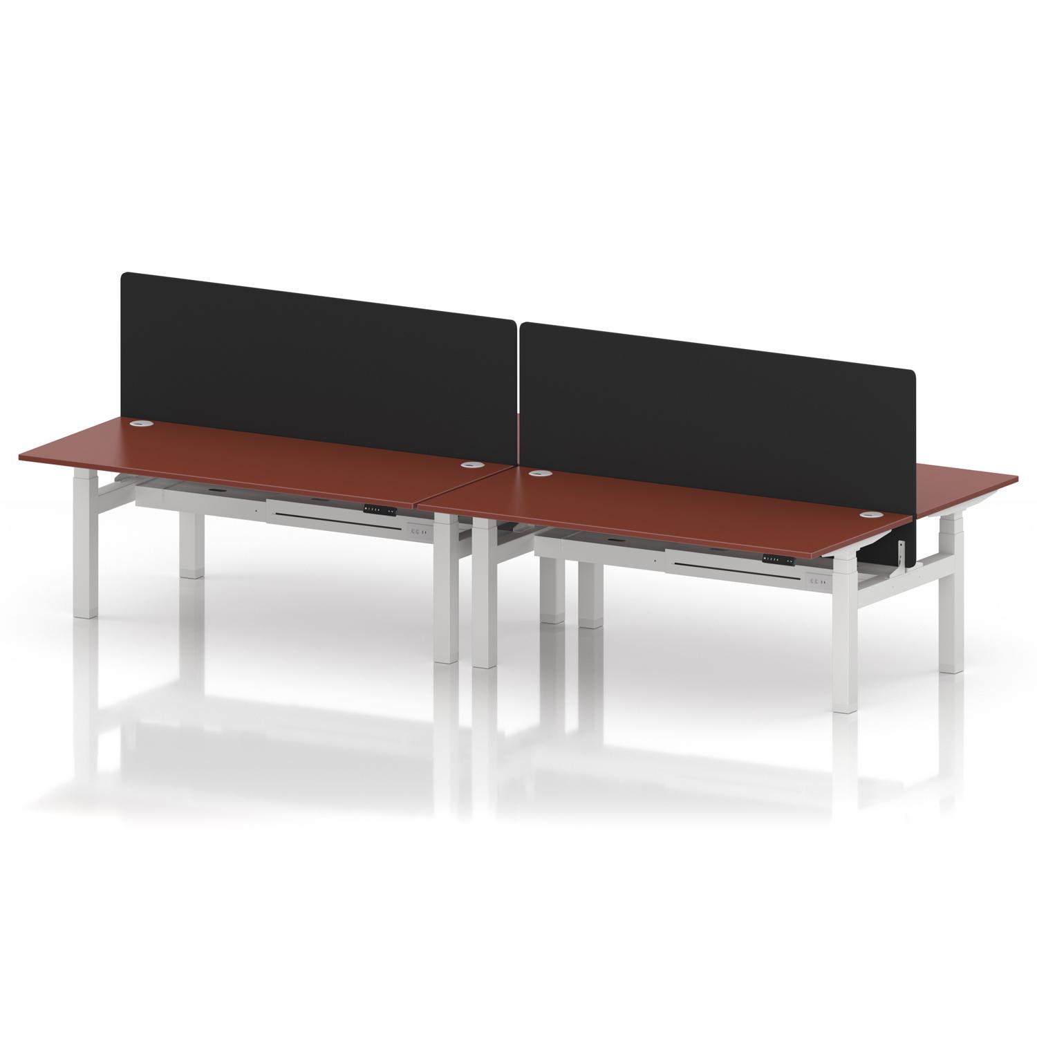 Air Back-to-Back 1800 x 800mm Height Adjustable 4 Person Office Bench Desk Brick Red Top with Cable Ports White Frame with Black Straight Screen Air Back-to-Back 1800 x 800mm Height Adjustable 4 Person Office Bench Desk Brick Red Top with Cable Ports White Frame with Black Straight Screen