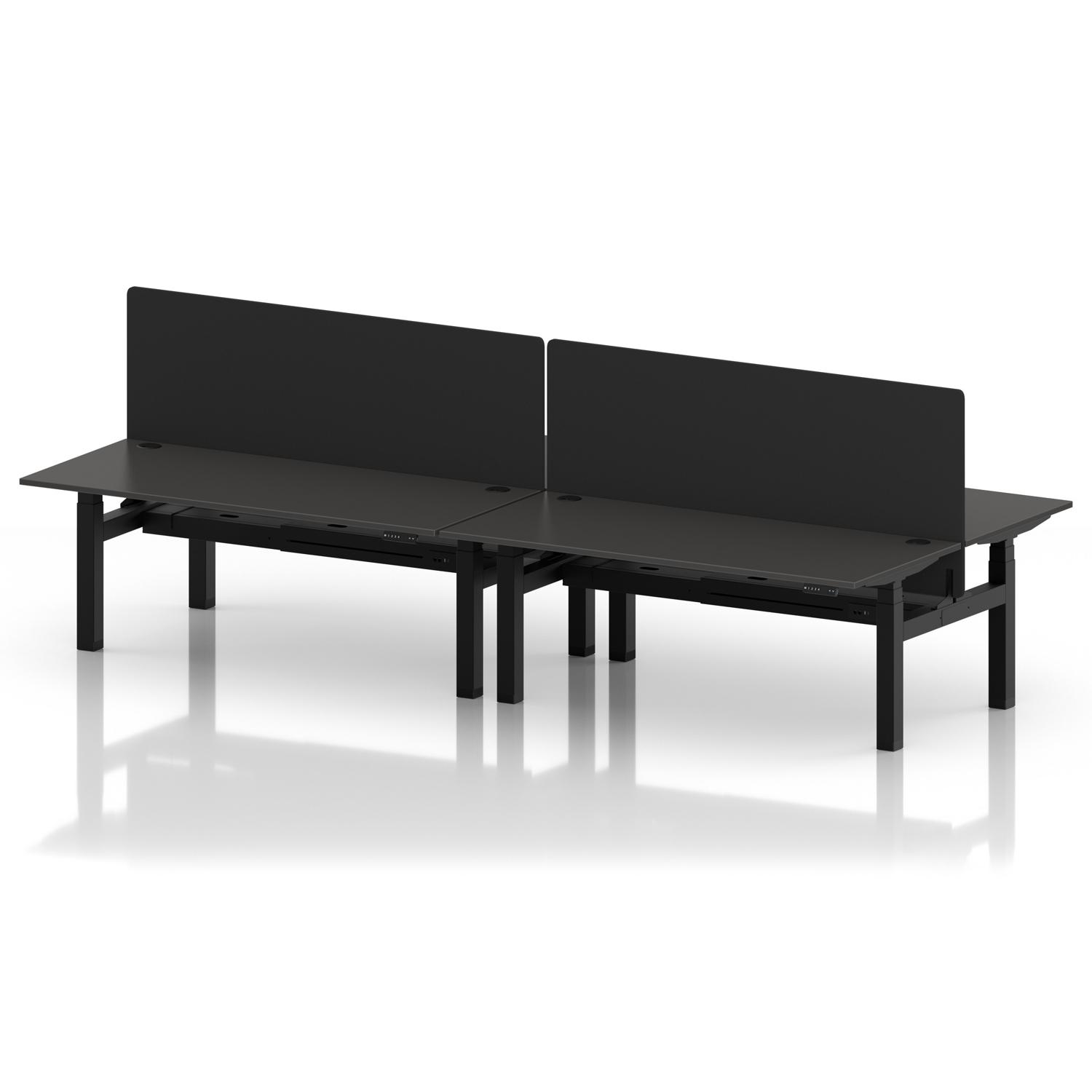 Air Back-to-Back 1800 x 800mm Height Adjustable 4 Person Office Bench Desk Carbon Grey Top with Cable Ports Black Frame with Black Straight Screen