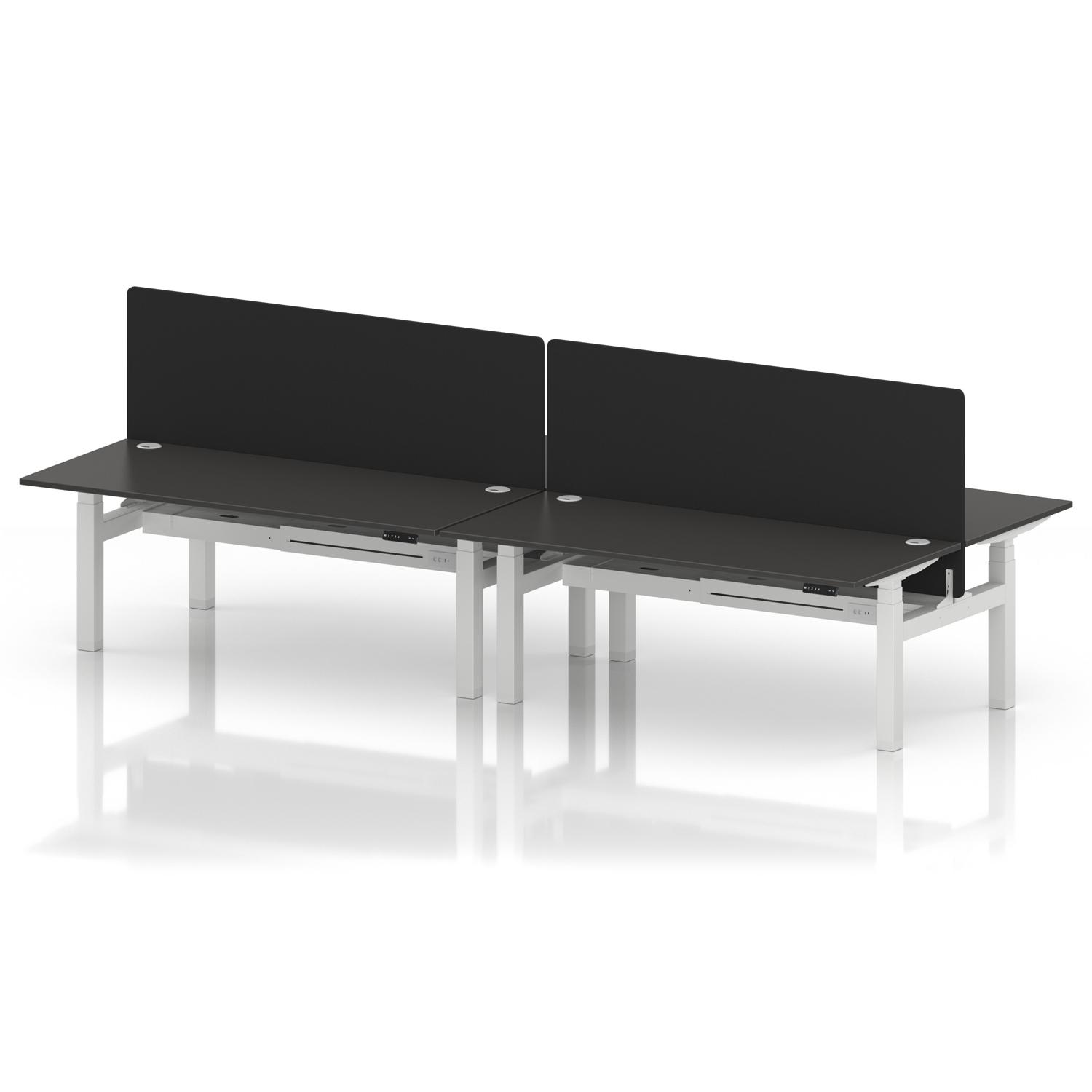 Air Back-to-Back 1800 x 800mm Height Adjustable 4 Person Office Bench Desk Carbon Grey Top with Cable Ports White Frame with Black Straight Screen Air Back-to-Back 1800 x 800mm Height Adjustable 4 Person Office Bench Desk Carbon Grey Top with Cable Ports White Frame with Black Straight Screen
