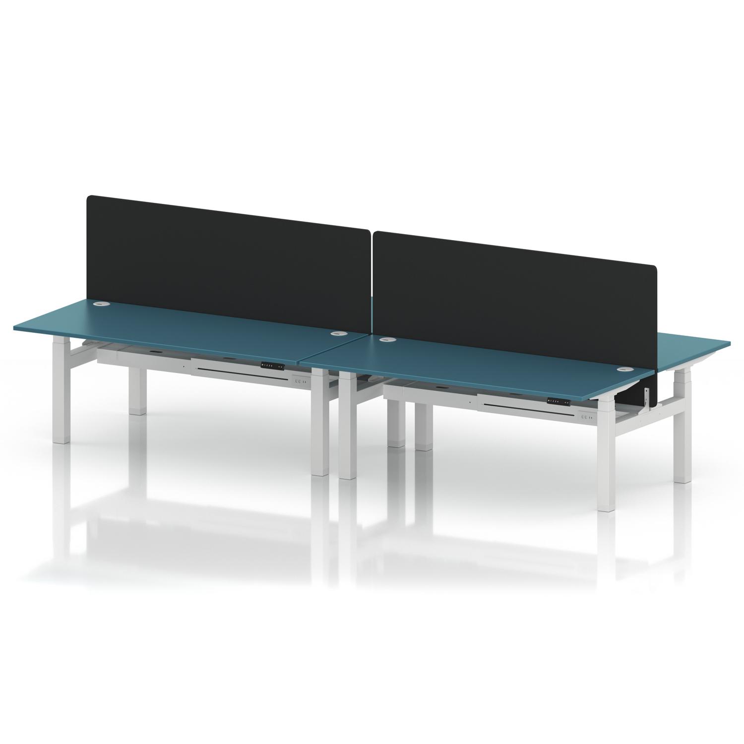Air Back-to-Back 1800 x 800mm Height Adjustable 4 Person Office Bench Desk Dark Teal Top with Cable Ports White Frame with Black Straight Screen Air Back-to-Back 1800 x 800mm Height Adjustable 4 Person Office Bench Desk Dark Teal Top with Cable Ports White Frame with Black Straight Screen