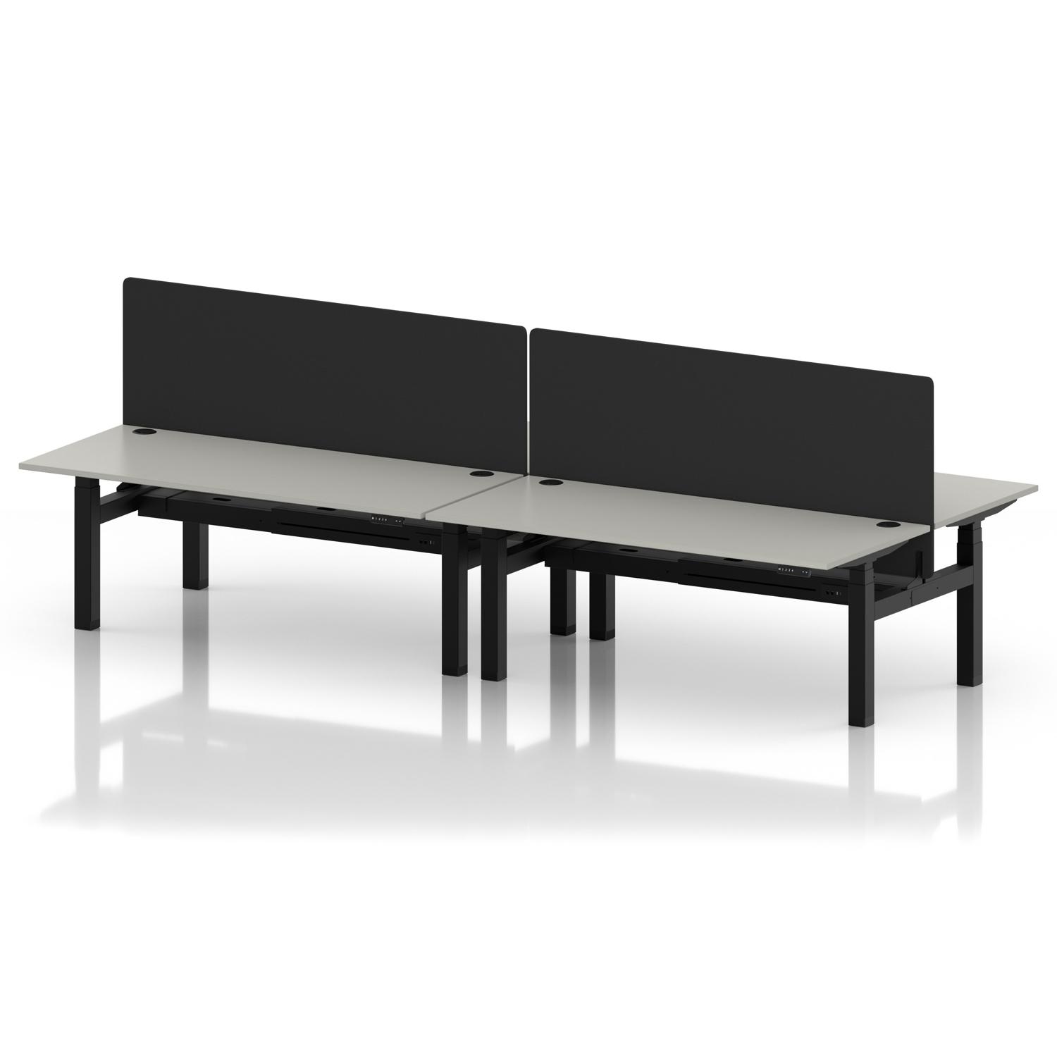 Air Back-to-Back 1800 x 800mm Height Adjustable 4 Person Office Bench Desk Dove Grey Top with Cable Ports Black Frame with Black Straight Screen Air Back-to-Back 1800 x 800mm Height Adjustable 4 Person Office Bench Desk Dove Grey Top with Cable Ports Black Frame with Black Straight Screen
