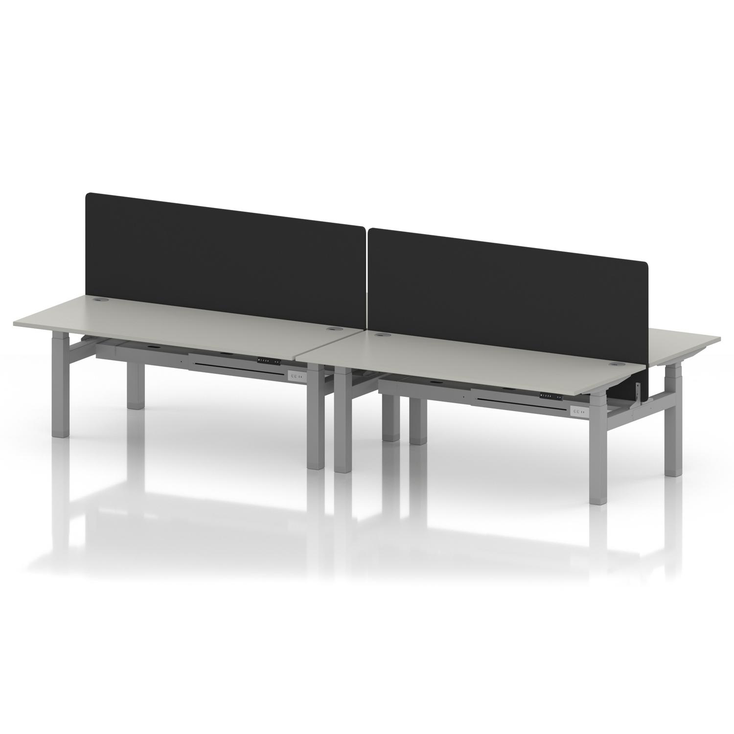 Air Back-to-Back 1800 x 800mm Height Adjustable 4 Person Office Bench Desk Dove Grey Top with Cable Ports Silver Frame with Black Straight Screen Air Back-to-Back 1800 x 800mm Height Adjustable 4 Person Office Bench Desk Dove Grey Top with Cable Ports Silver Frame with Black Straight Screen