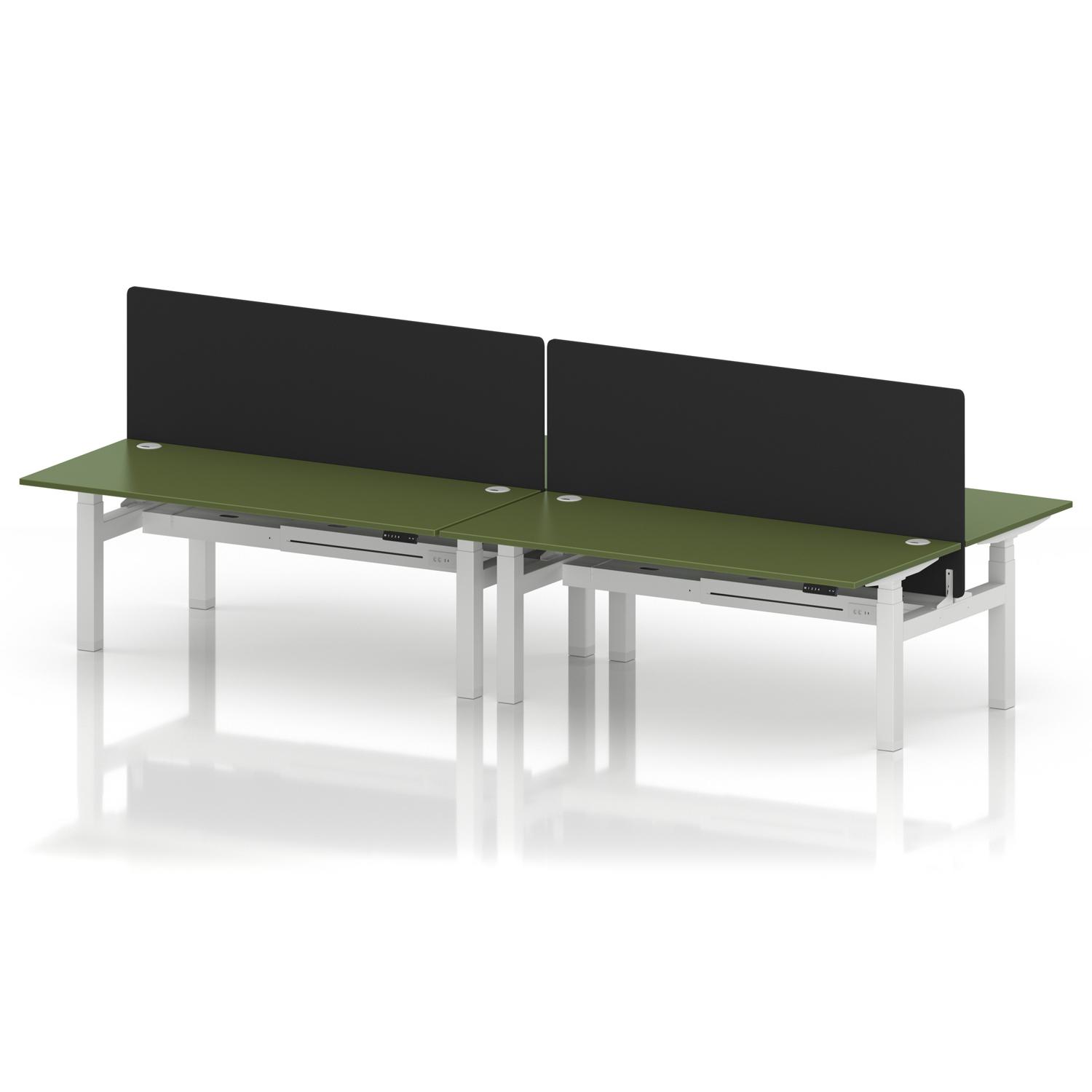Air Back-to-Back 1800 x 800mm Height Adjustable 4 Person Office Bench Desk Moss Green Top with Cable Ports White Frame with Black Straight Screen Air Back-to-Back 1800 x 800mm Height Adjustable 4 Person Office Bench Desk Moss Green Top with Cable Ports White Frame with Black Straight Screen