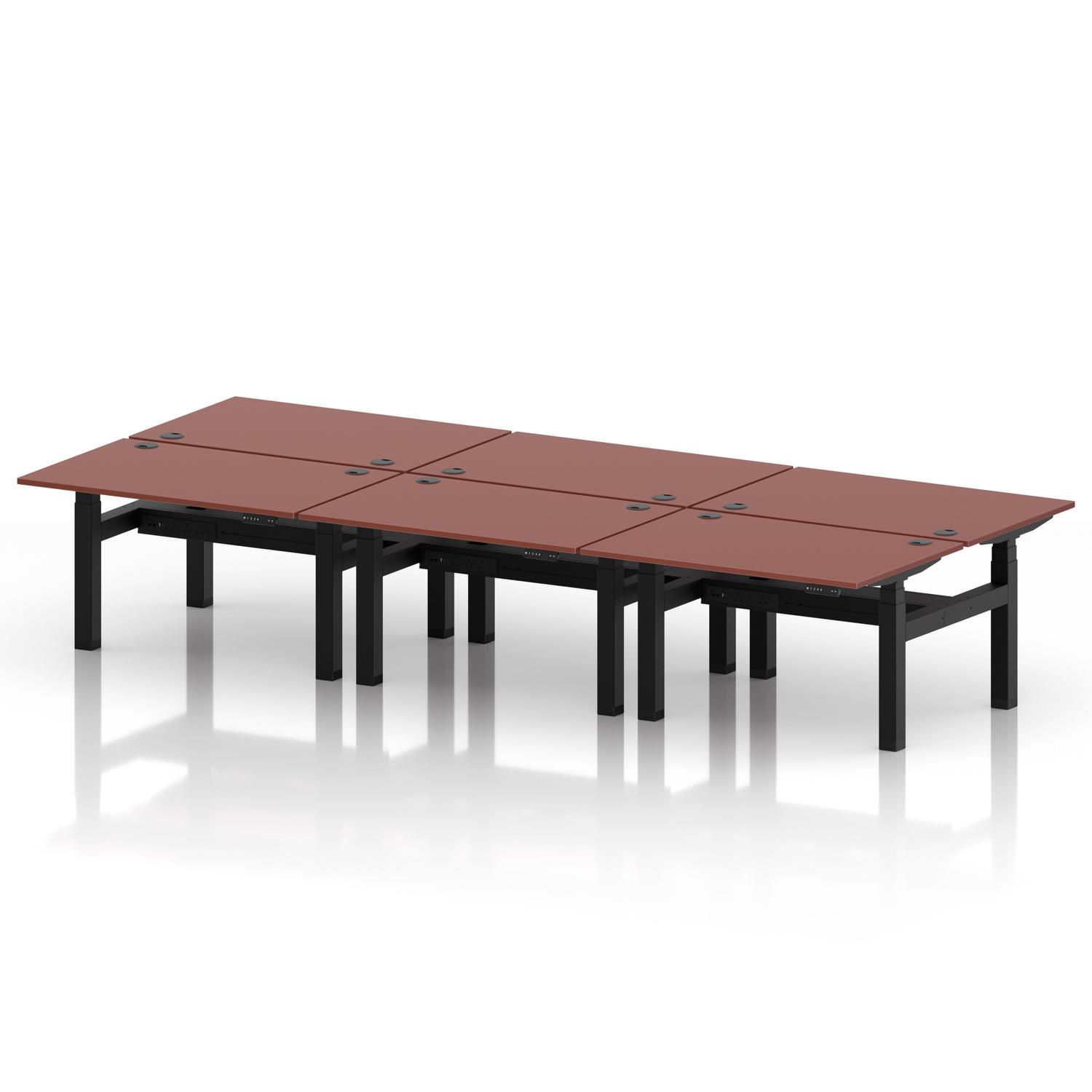 Air Back-to-Back 1200 x 800mm Height Adjustable 6 Person Office Bench Desk Brick Red Top with Cable Ports Black Frame Air Back-to-Back 1200 x 800mm Height Adjustable 6 Person Office Bench Desk Brick Red Top with Cable Ports Black Frame