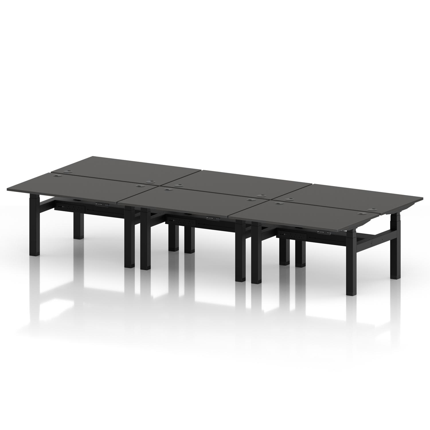 Air Back-to-Back 1200 x 800mm Height Adjustable 6 Person Office Bench Desk Carbon Grey Top with Cable Ports Black Frame Air Back-to-Back 1200 x 800mm Height Adjustable 6 Person Office Bench Desk Carbon Grey Top with Cable Ports Black Frame
