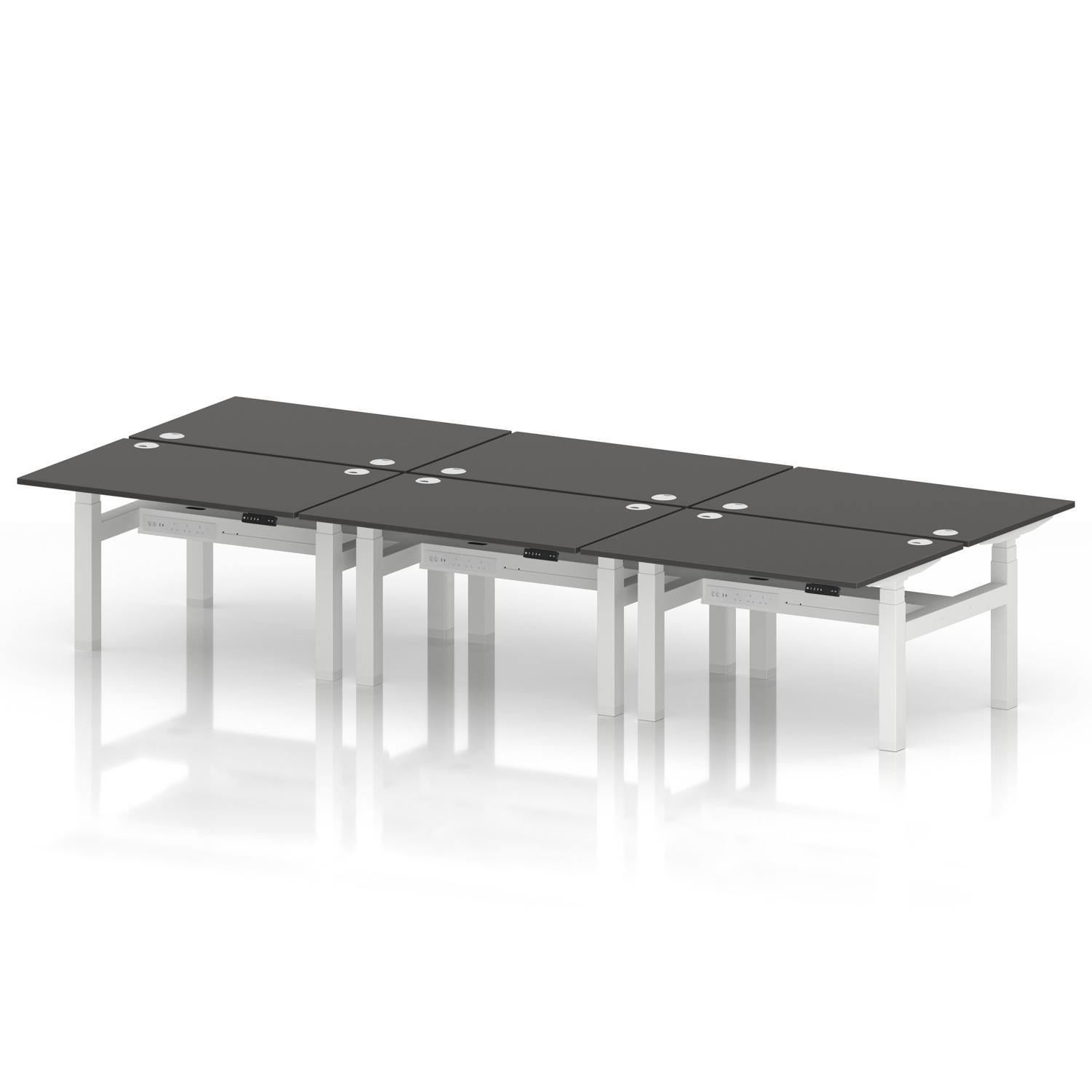 Air Back-to-Back 1200 x 800mm Height Adjustable 6 Person Office Bench Desk Carbon Grey Top with Cable Ports White Frame Air Back-to-Back 1200 x 800mm Height Adjustable 6 Person Office Bench Desk Carbon Grey Top with Cable Ports White Frame