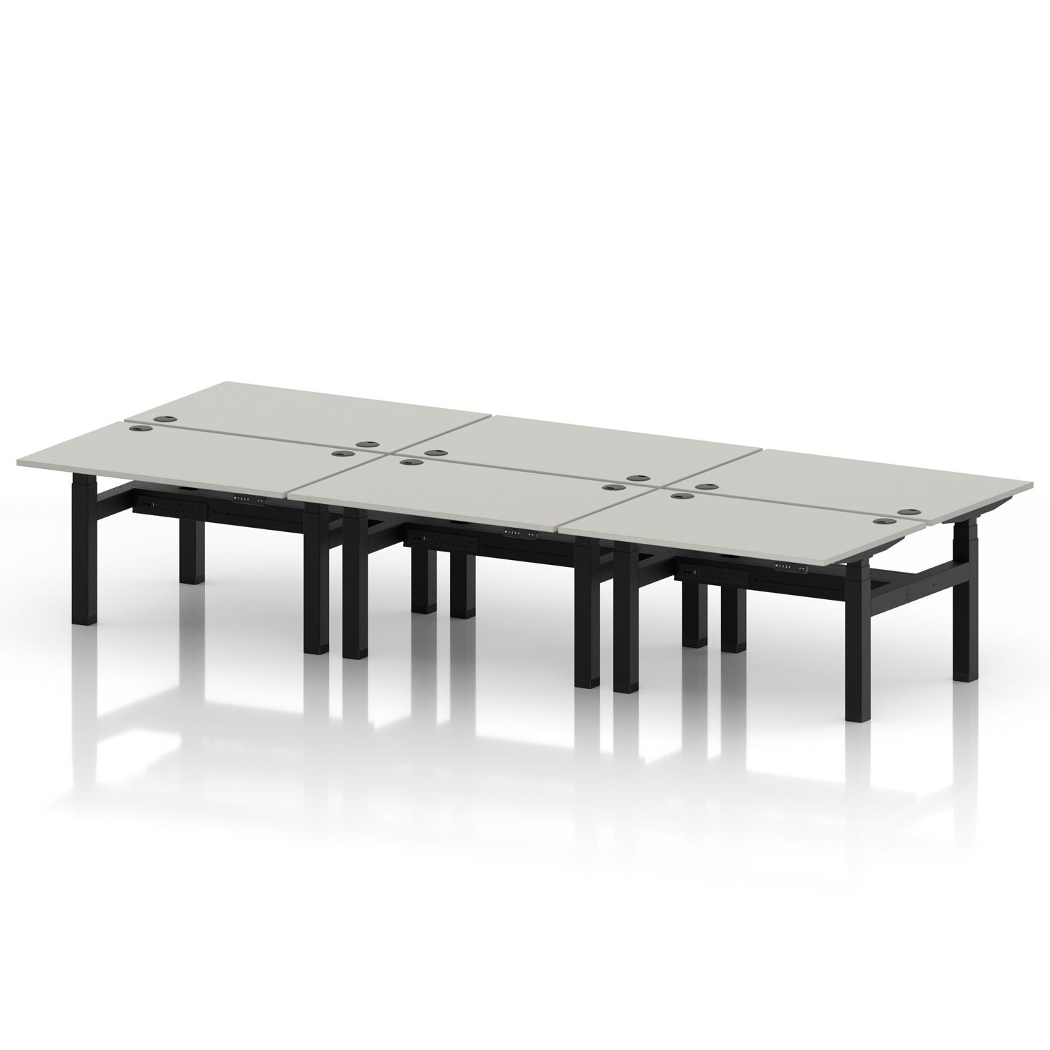 Air Back-to-Back 1200 x 800mm Height Adjustable 6 Person Office Bench Desk Dove Grey Top with Cable Ports Black Frame Air Back-to-Back 1200 x 800mm Height Adjustable 6 Person Office Bench Desk Dove Grey Top with Cable Ports Black Frame