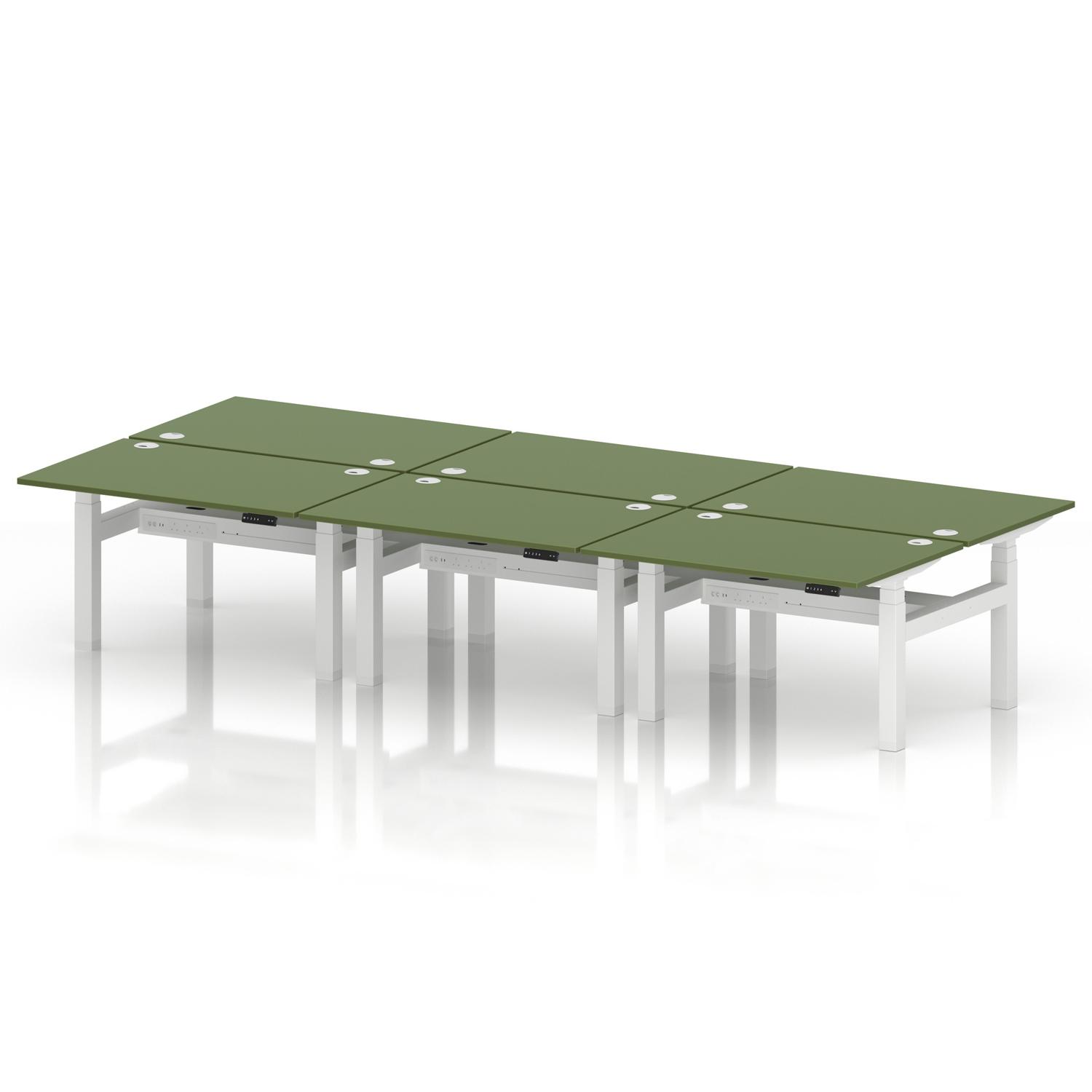 Air Back-to-Back 1200 x 800mm Height Adjustable 6 Person Office Bench Desk Moss Green Top with Cable Ports White Frame Air Back-to-Back 1200 x 800mm Height Adjustable 6 Person Office Bench Desk Moss Green Top with Cable Ports White Frame