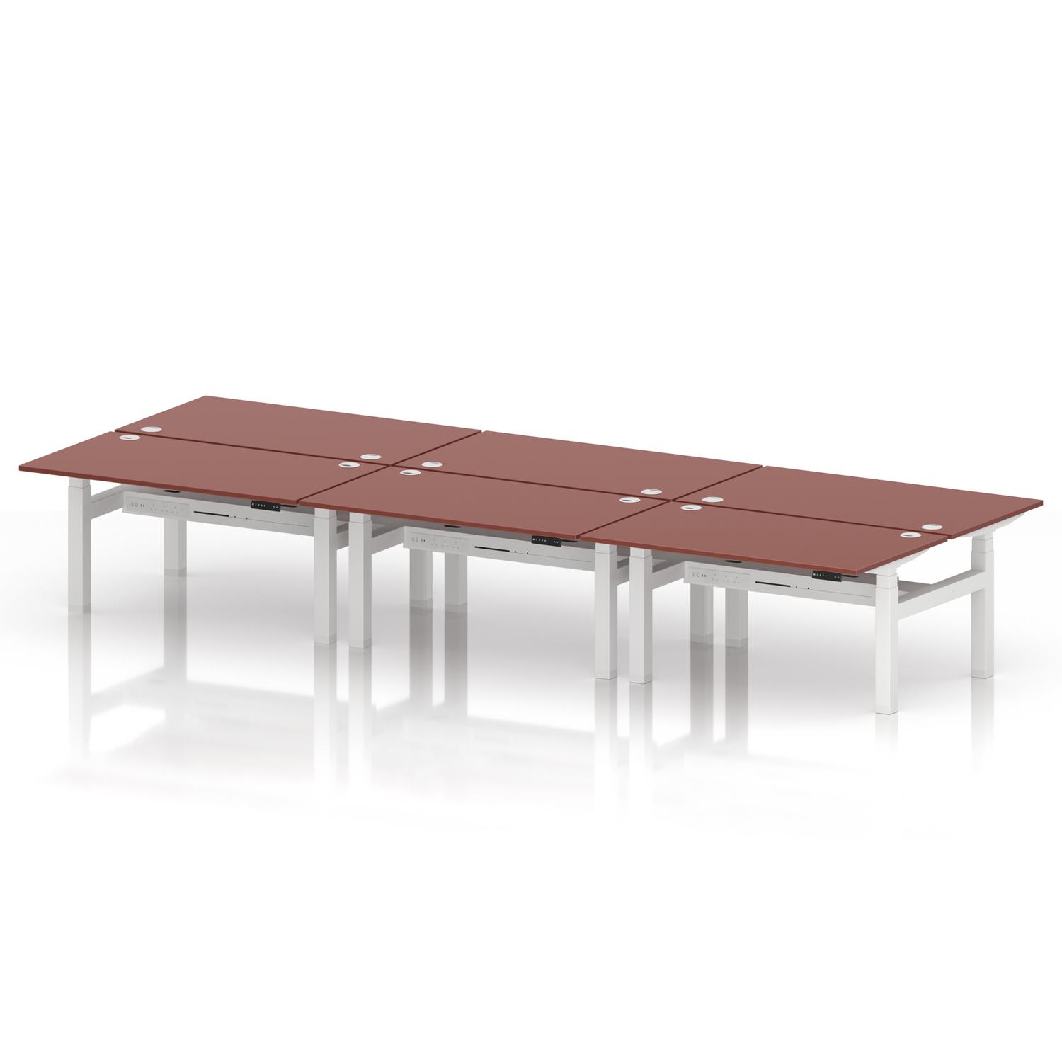 Air Back-to-Back 1400 x 800mm Height Adjustable 6 Person Office Bench Desk Brick Red Top with Cable Ports White Frame Air Back-to-Back 1400 x 800mm Height Adjustable 6 Person Office Bench Desk Brick Red Top with Cable Ports White Frame
