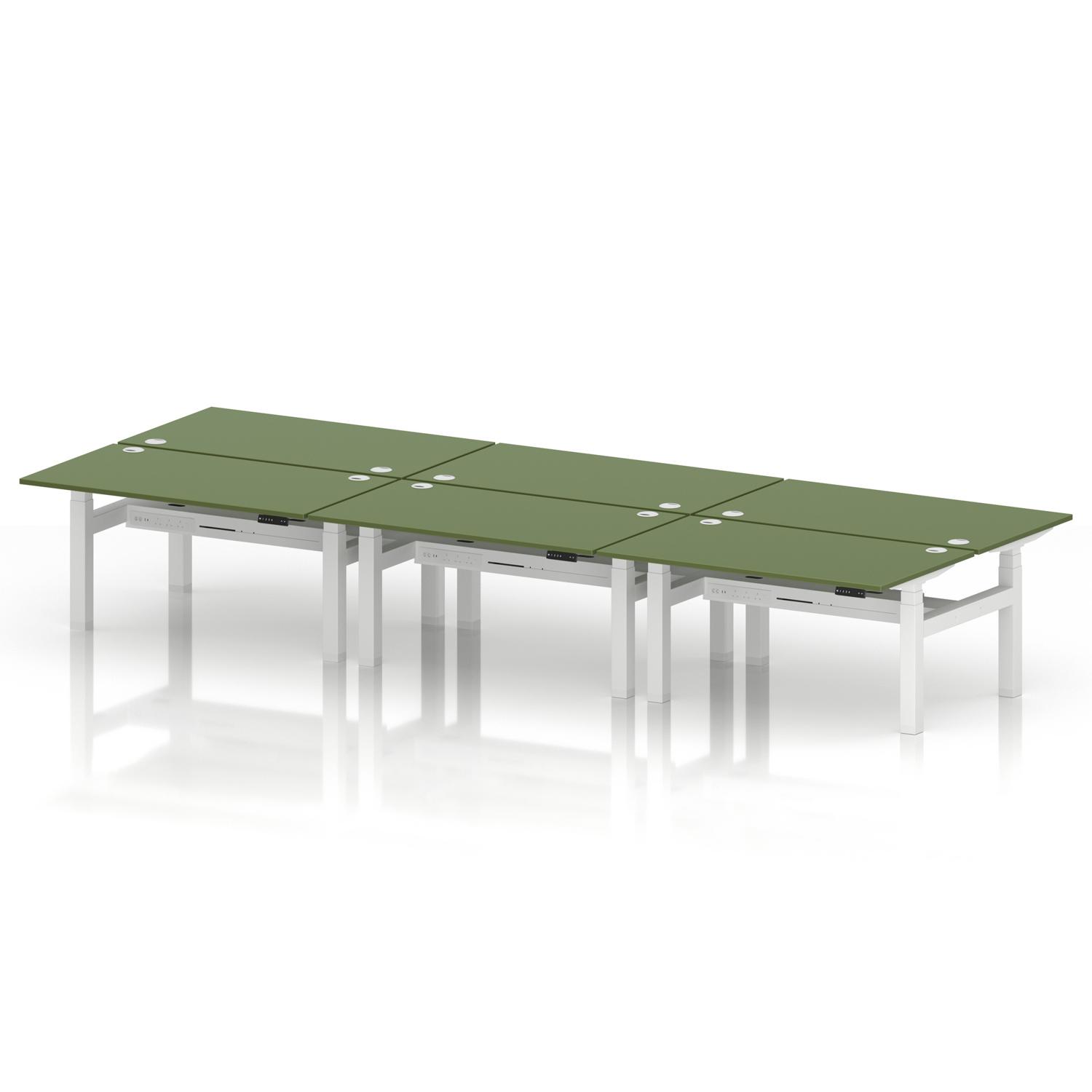 Air Back-to-Back 1400 x 800mm Height Adjustable 6 Person Office Bench Desk Moss Green Top with Cable Ports White Frame Air Back-to-Back 1400 x 800mm Height Adjustable 6 Person Office Bench Desk Moss Green Top with Cable Ports White Frame