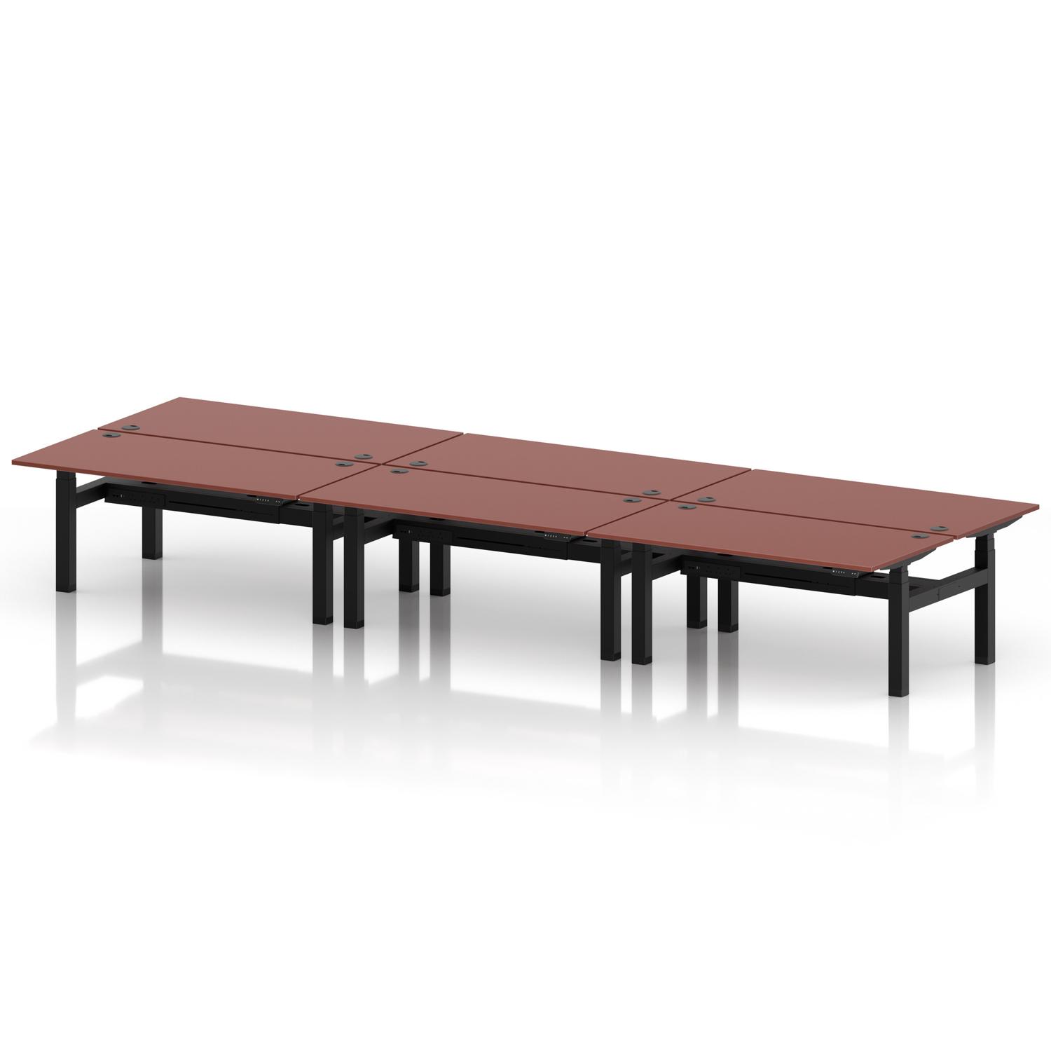Air Back-to-Back 1600 x 800mm Height Adjustable 6 Person Office Bench Desk Brick Red Top with Cable Ports Black Frame Air Back-to-Back 1600 x 800mm Height Adjustable 6 Person Office Bench Desk Brick Red Top with Cable Ports Black Frame