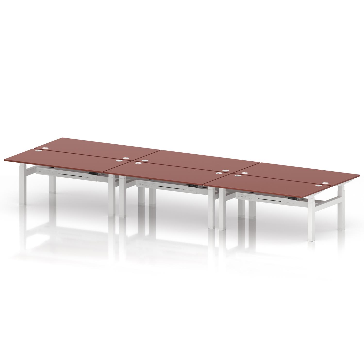 Air Back-to-Back 1600 x 800mm Height Adjustable 6 Person Office Bench Desk Brick Red Top with Cable Ports White Frame Air Back-to-Back 1600 x 800mm Height Adjustable 6 Person Office Bench Desk Brick Red Top with Cable Ports White Frame