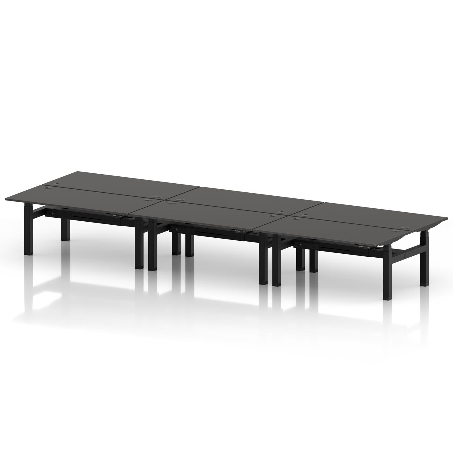 Air Back-to-Back 1600 x 800mm Height Adjustable 6 Person Office Bench Desk Carbon Grey Top with Cable Ports Black Frame Air Back-to-Back 1600 x 800mm Height Adjustable 6 Person Office Bench Desk Carbon Grey Top with Cable Ports Black Frame