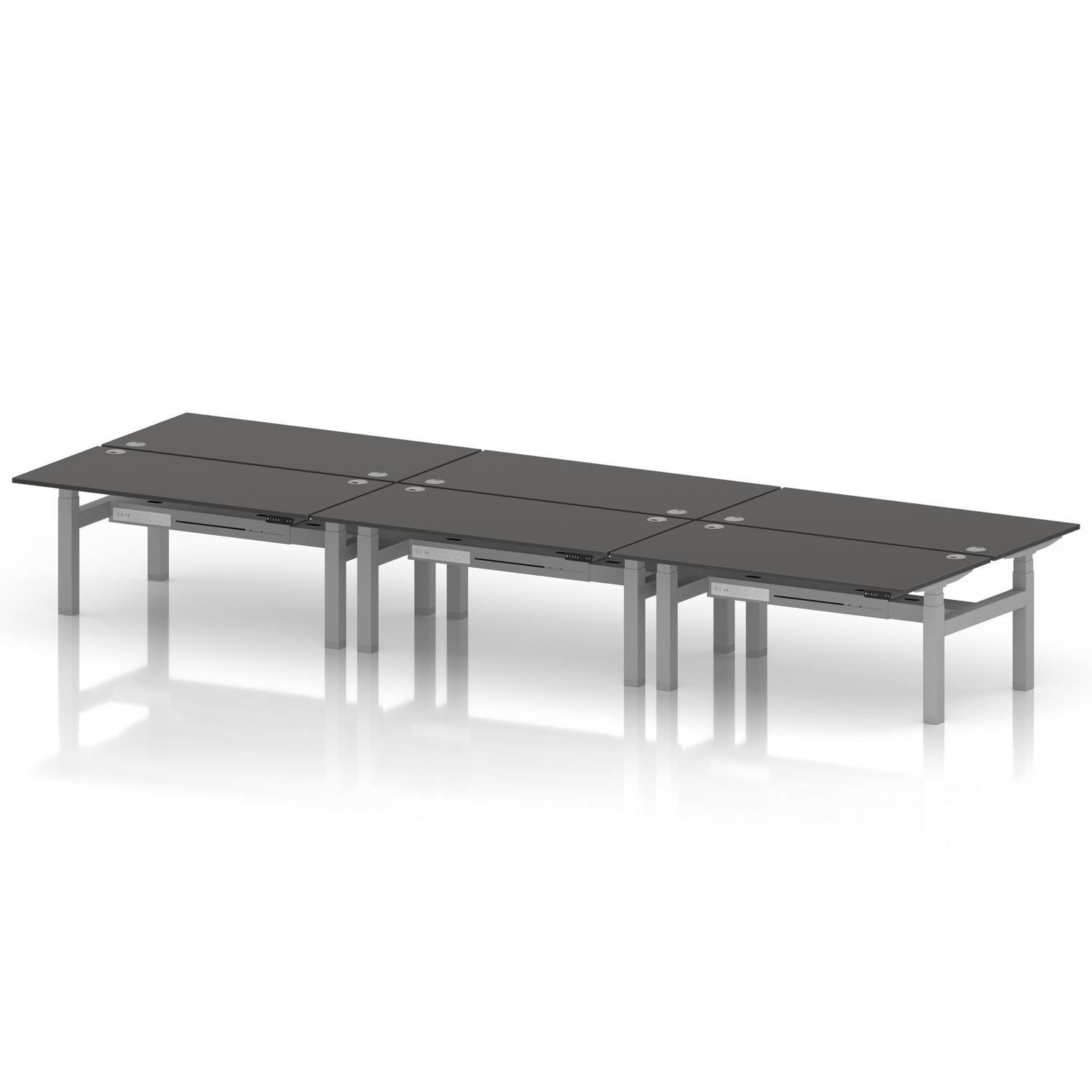 Air Back-to-Back 1600 x 800mm Height Adjustable 6 Person Office Bench Desk Carbon Grey Top with Cable Ports Silver Frame