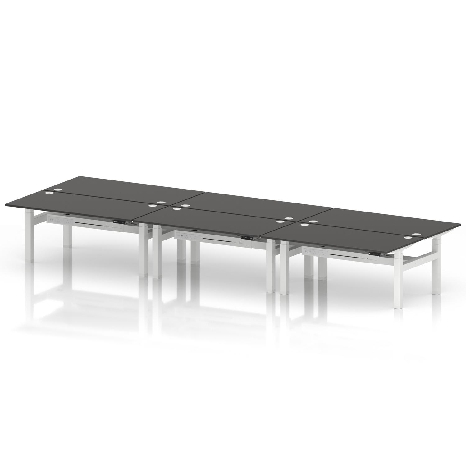 Air Back-to-Back 1600 x 800mm Height Adjustable 6 Person Office Bench Desk Carbon Grey Top with Cable Ports White Frame Air Back-to-Back 1600 x 800mm Height Adjustable 6 Person Office Bench Desk Carbon Grey Top with Cable Ports White Frame